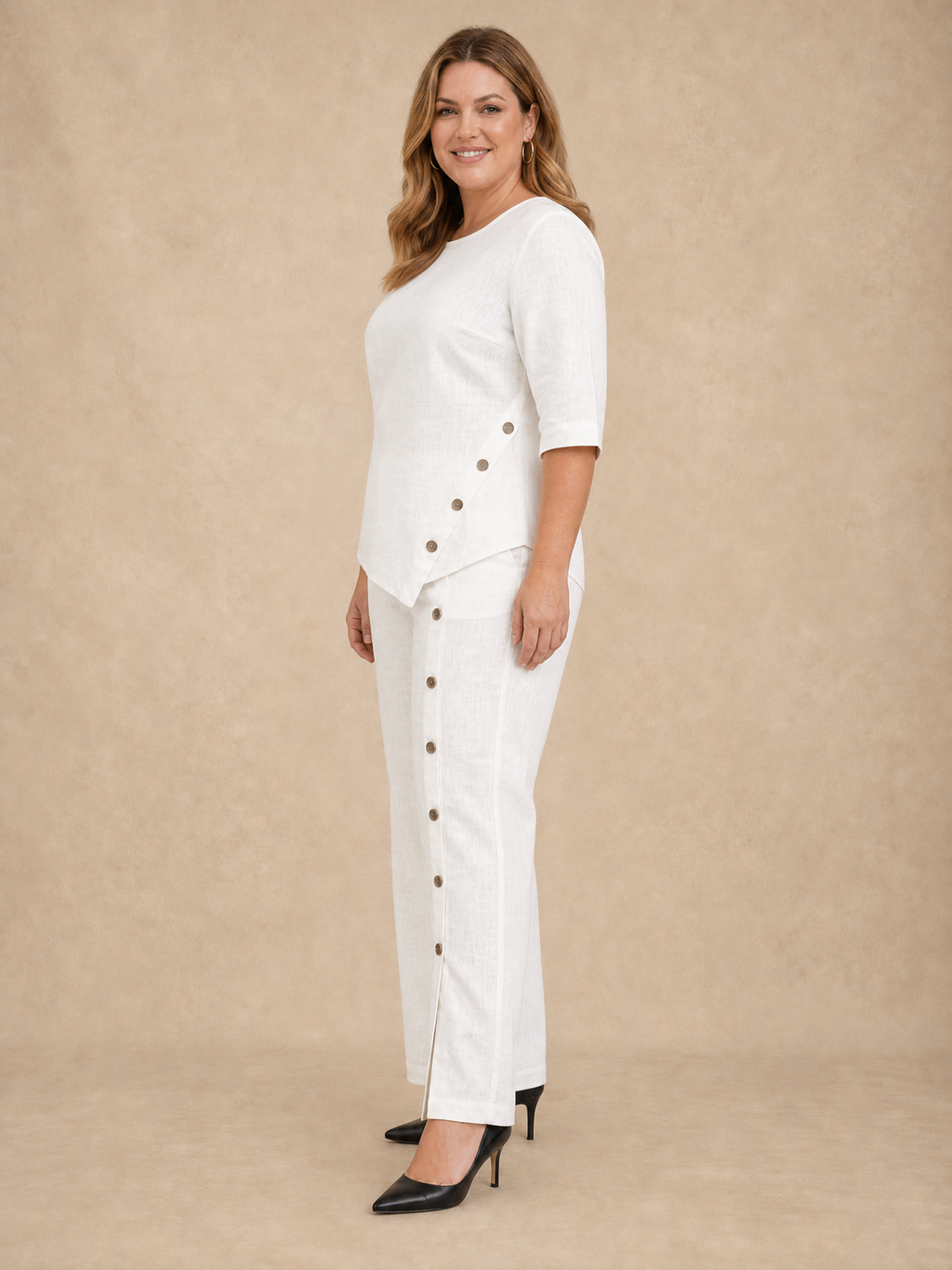 Grazyna Button-Trim Linen Set