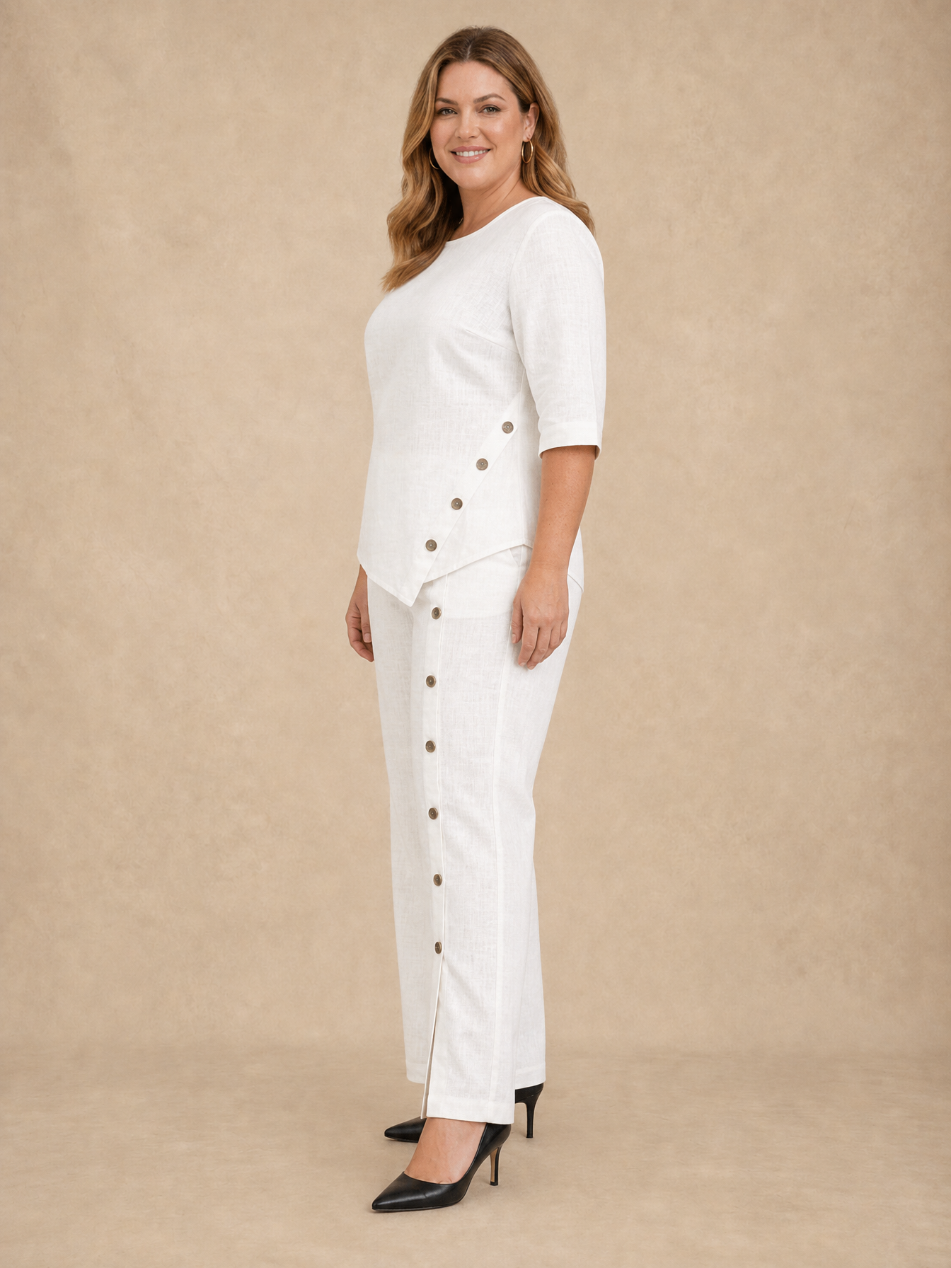 Grazyna Button-Trim Linen Set