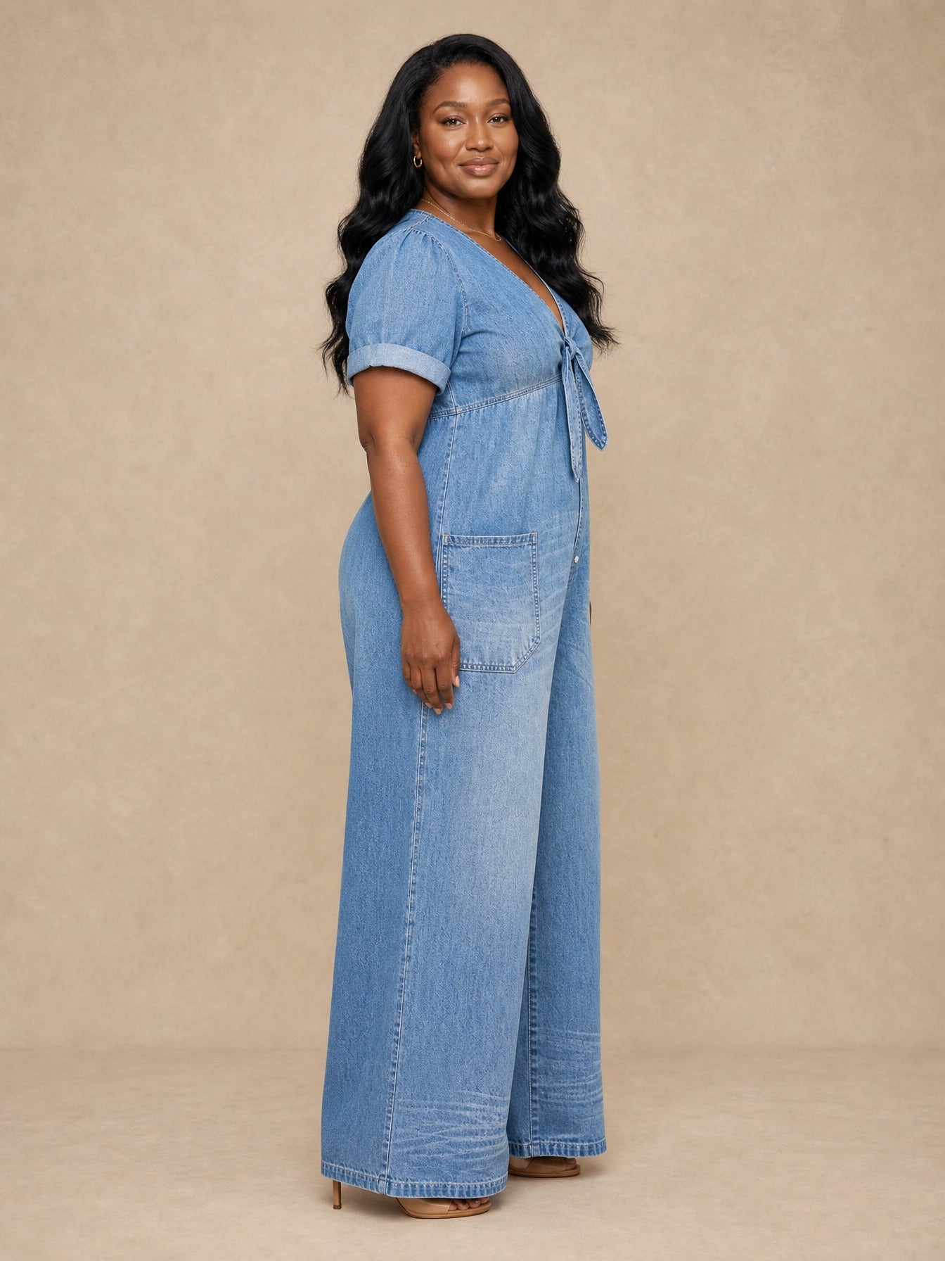 Maya V Neck Denim Jumpsuit