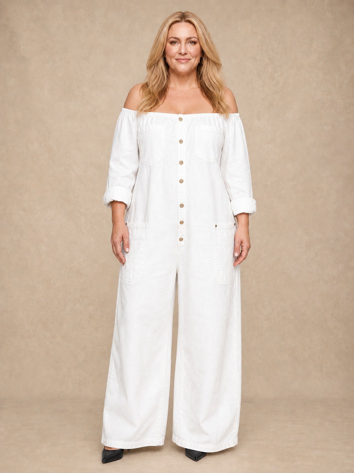 Elena Off Shoulder Denim Jumpsuit