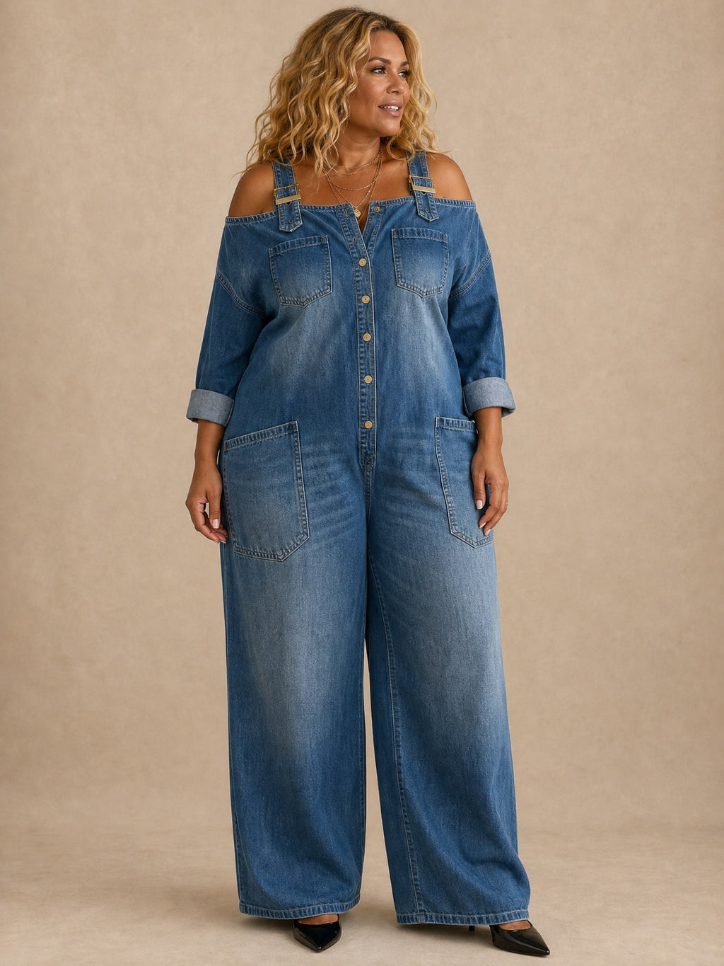 Stephanie Off Shoulder Denim Jumpsuit