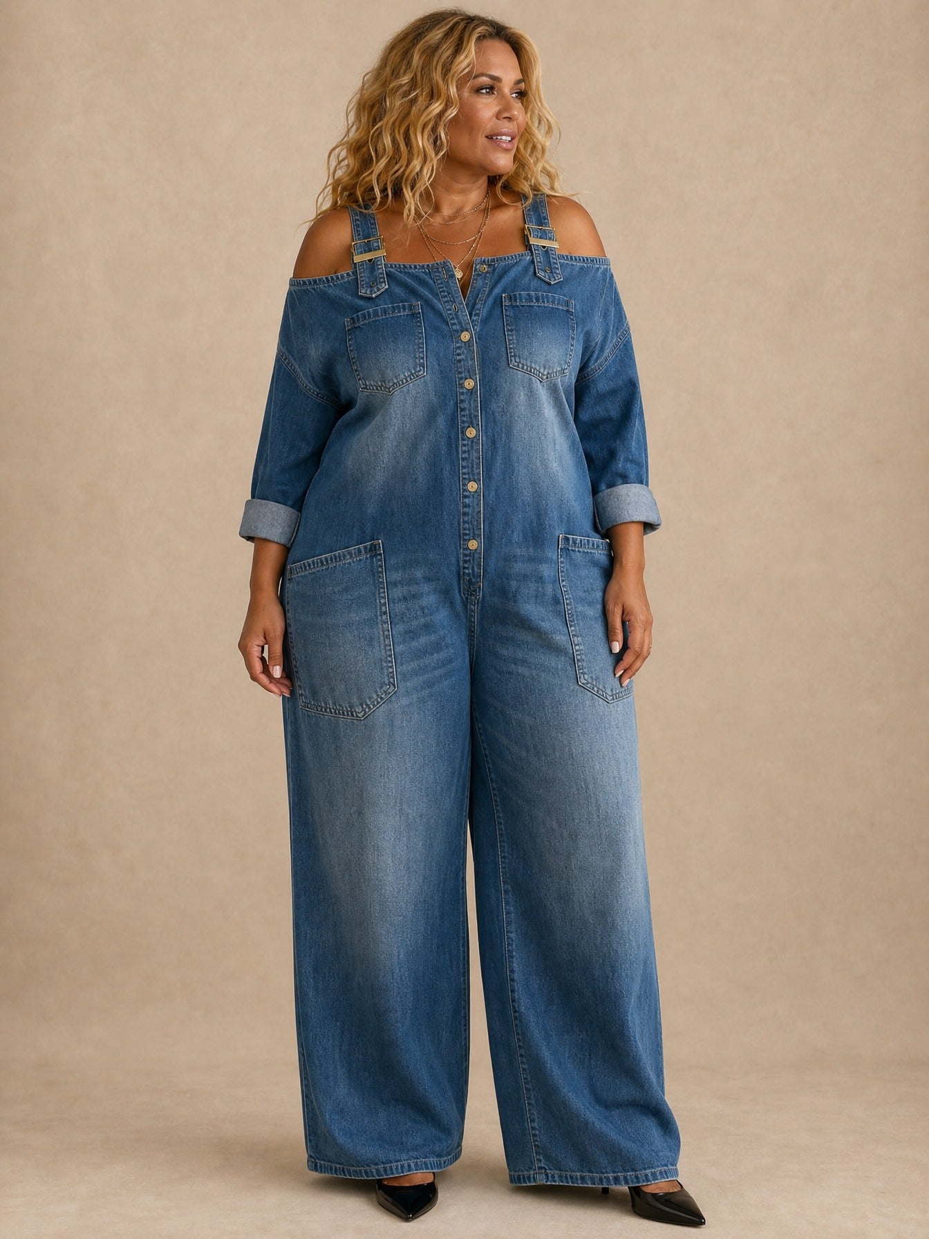 Stephanie Off Shoulder Denim Jumpsuit