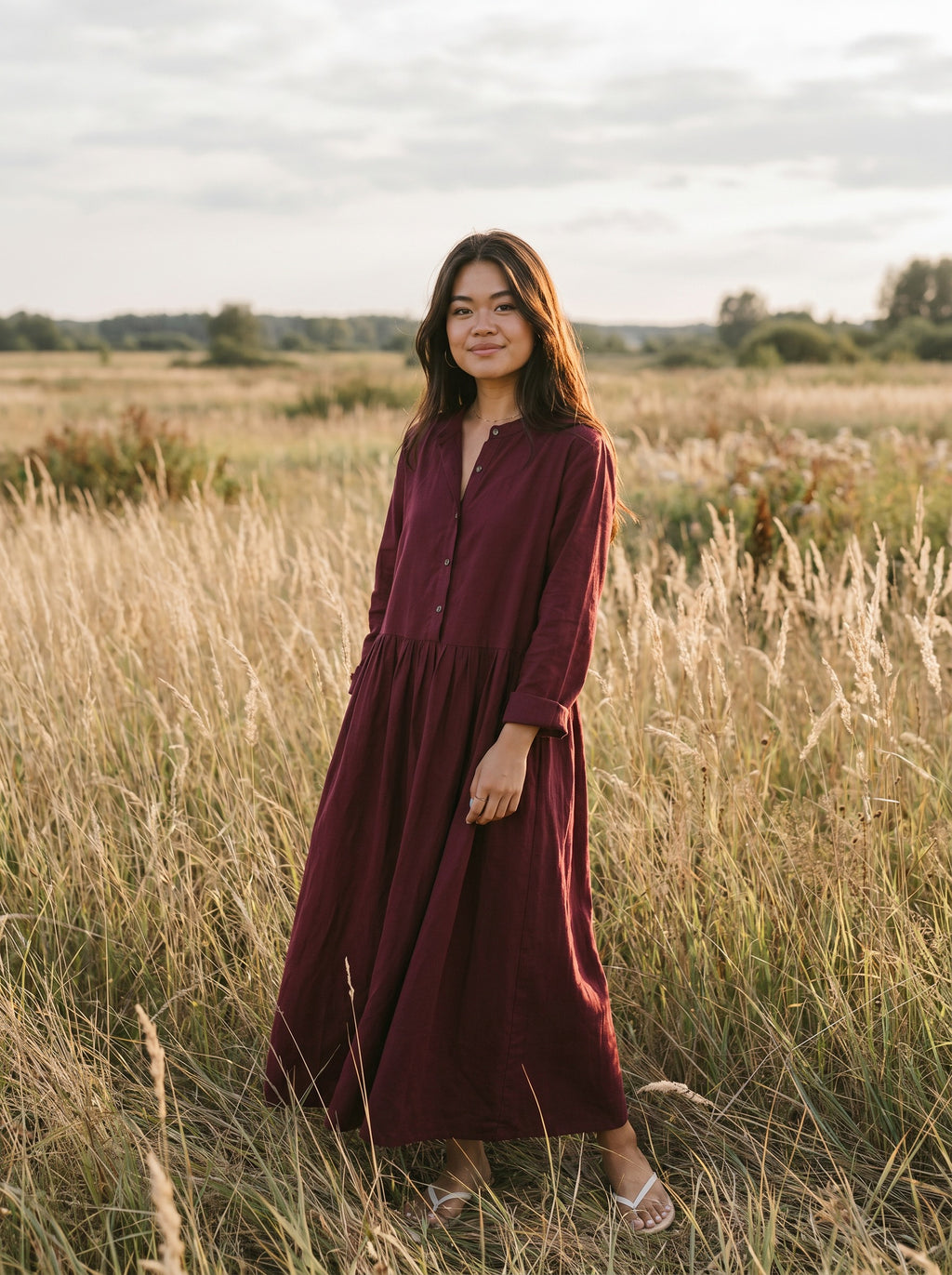 Marigold Button-Front Maxi Dress in Cottage Solids