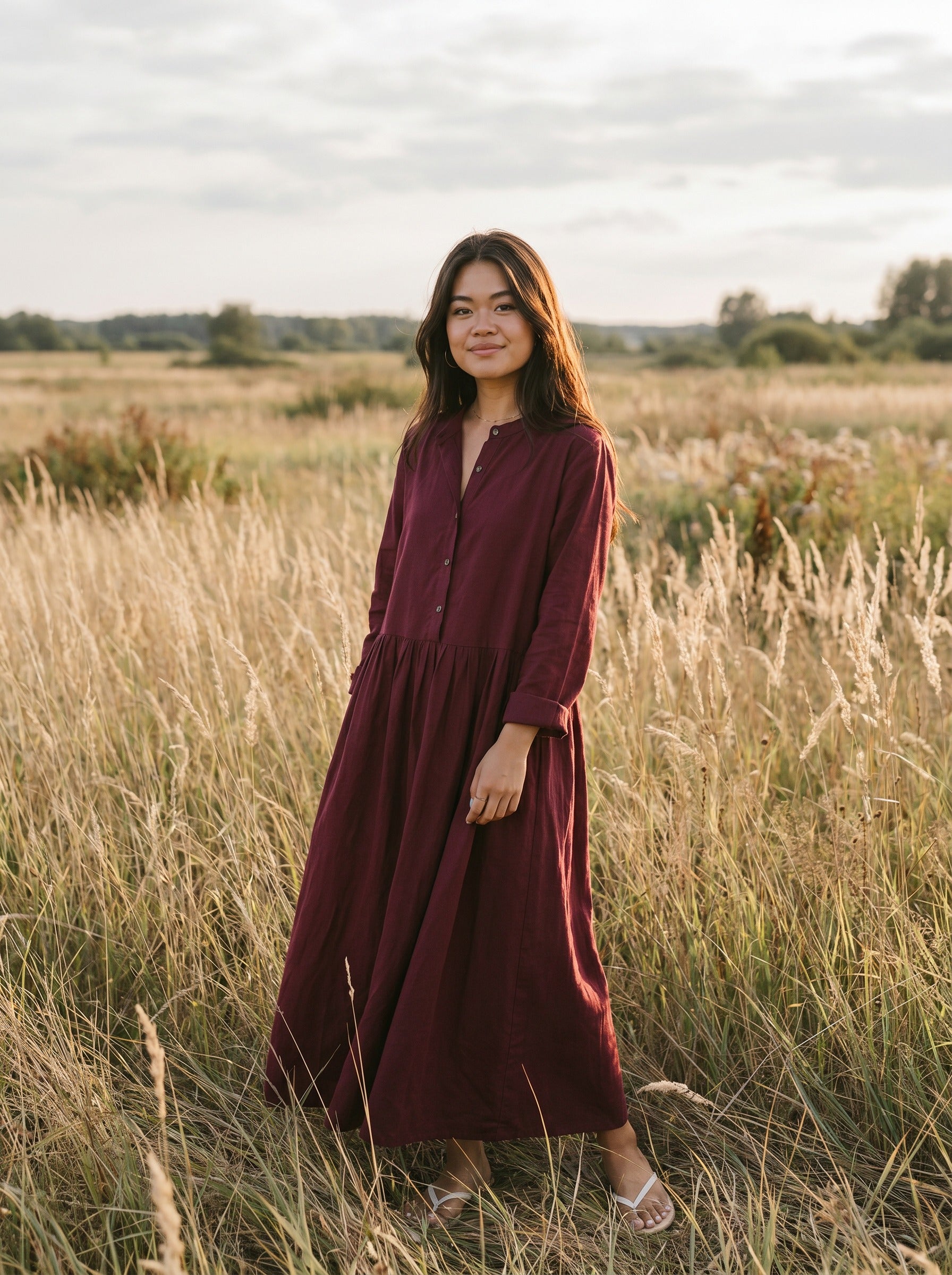 Marigold Button-Front Maxi Dress in Cottage Solids