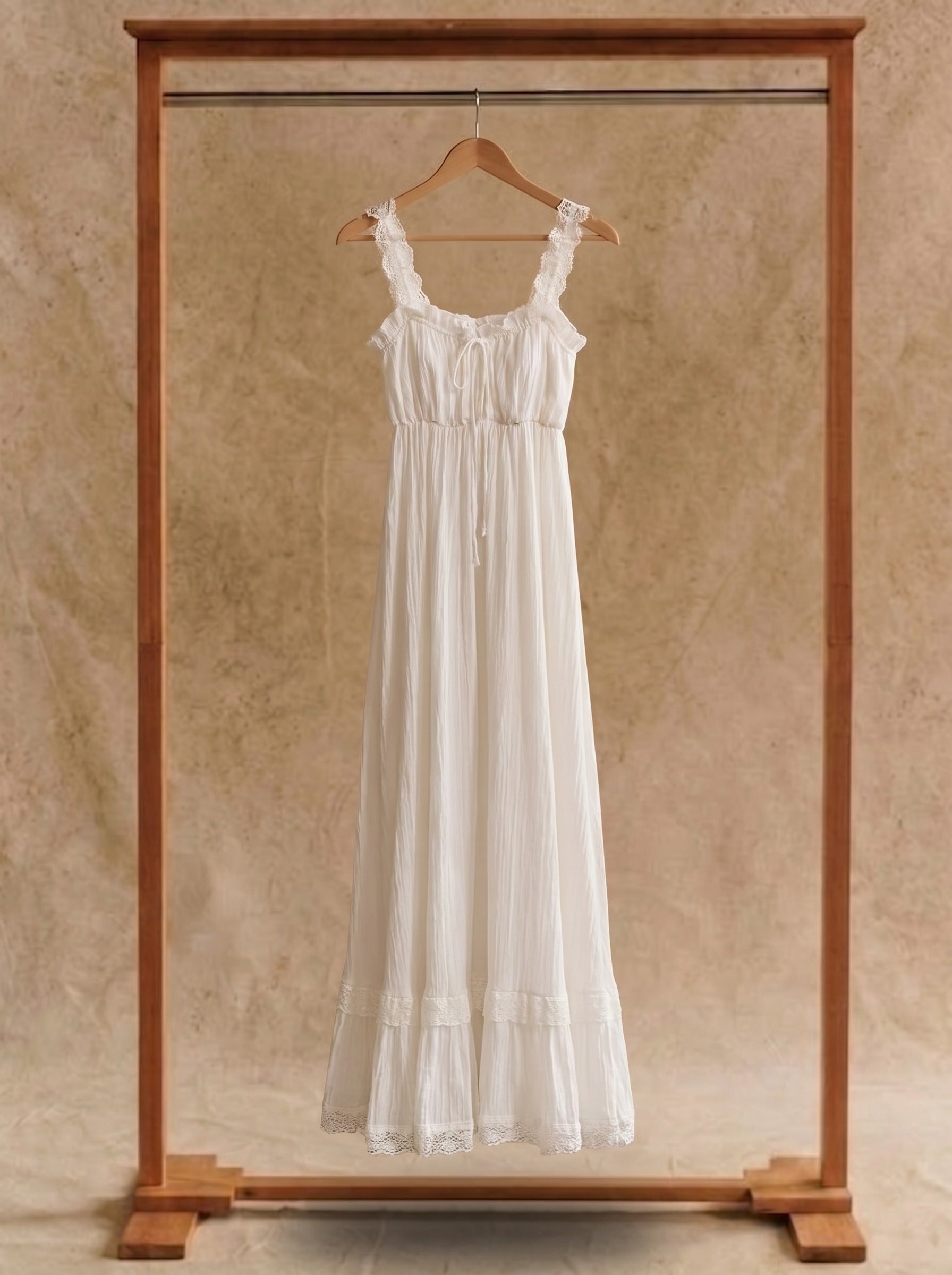 Amelie Lace Trim Maxi Dress in Heirloom White