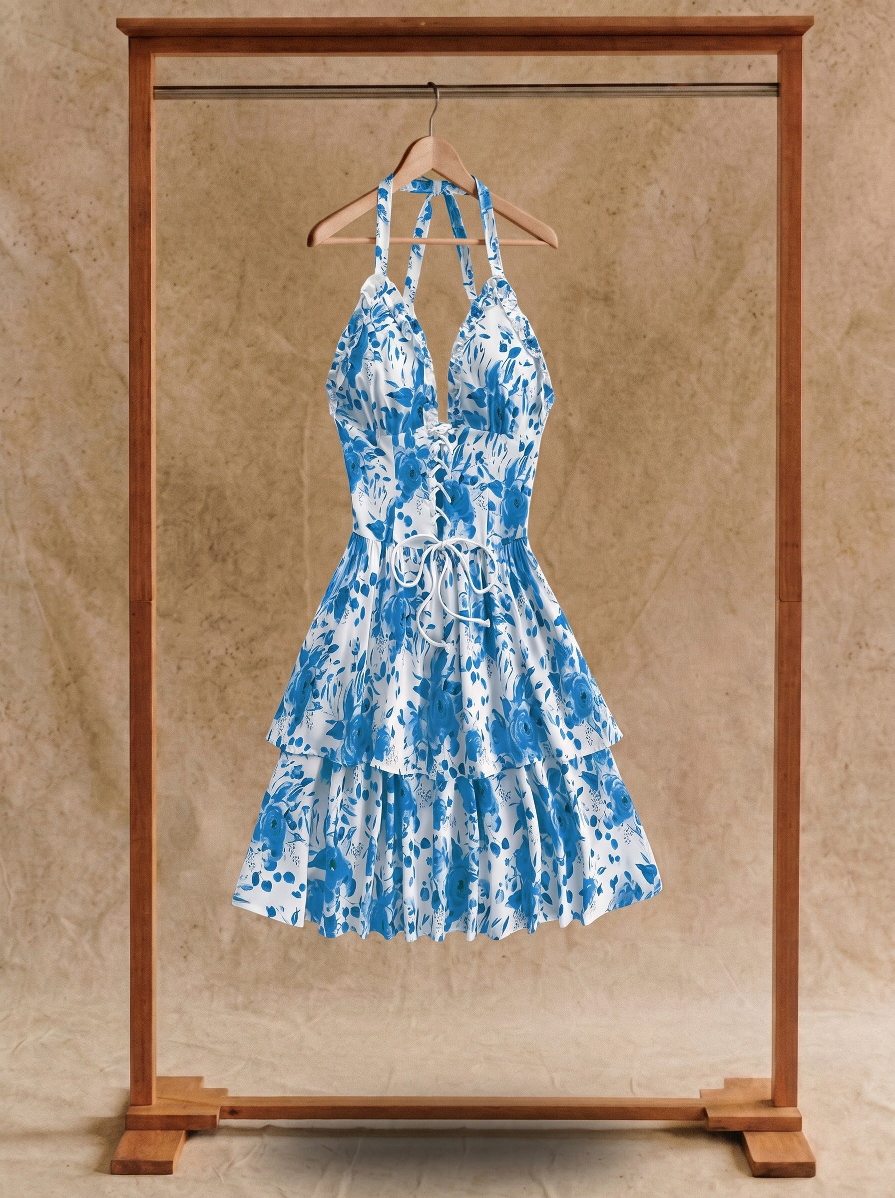 Penelope Halter Mini Dress in Watercolor Roses