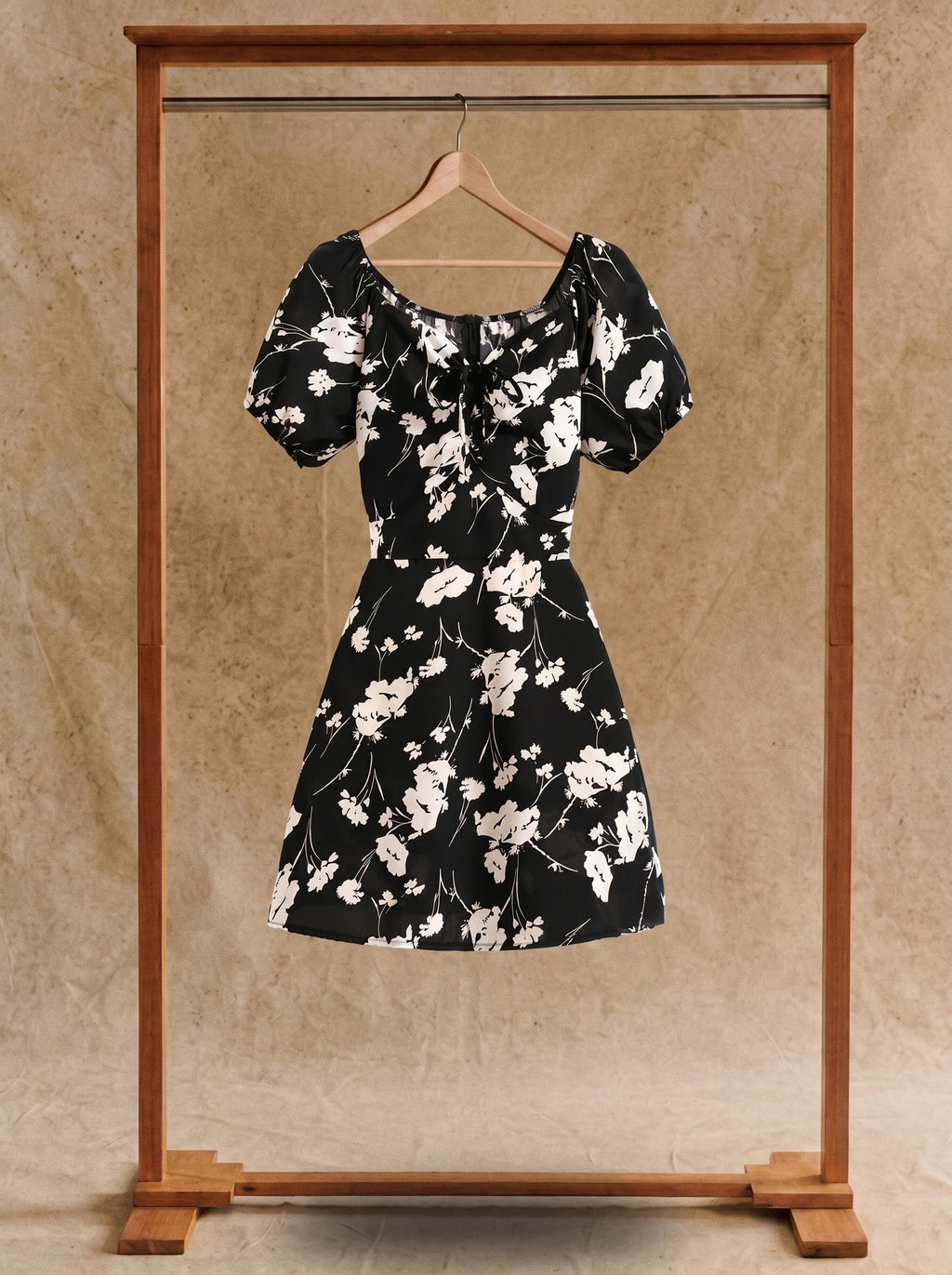 Ophelia Puff Sleeve Mini Dress in Midnight Blossom