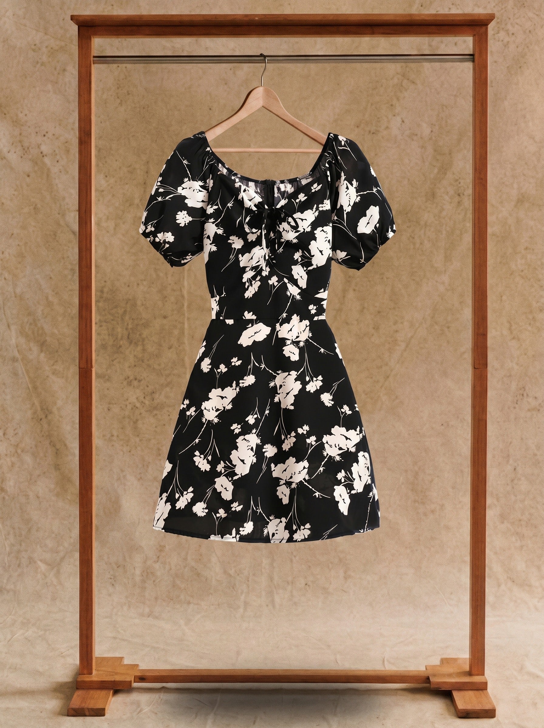 Ophelia Puff Sleeve Mini Dress in Midnight Blossom