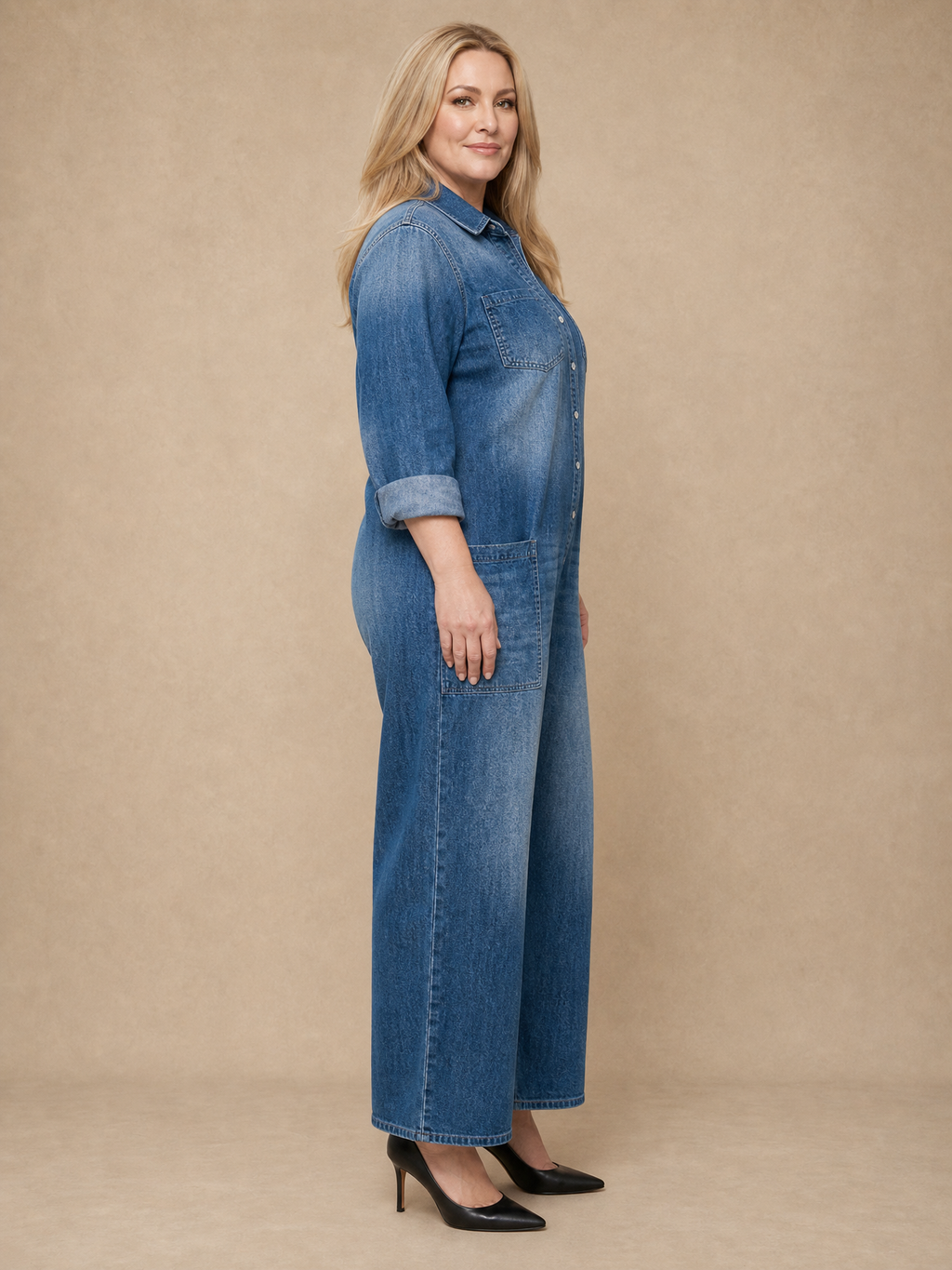 Diana Button-Front Denim Jumpsuit