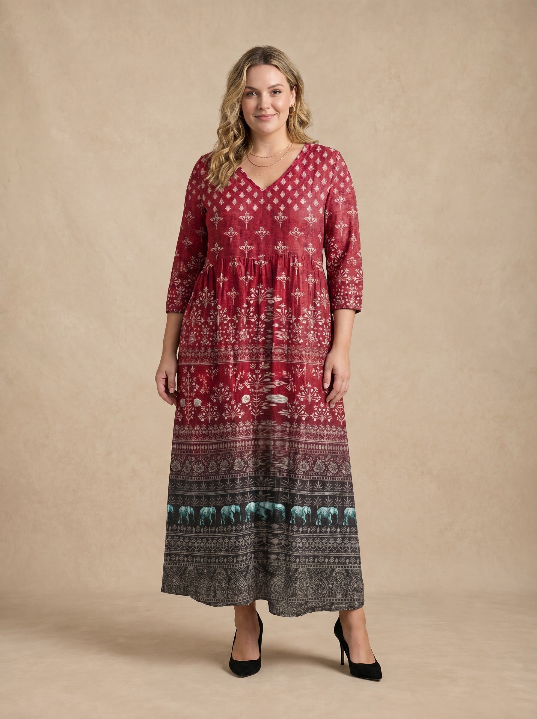 Saharaelle Crimson Boho Maxi Dress
