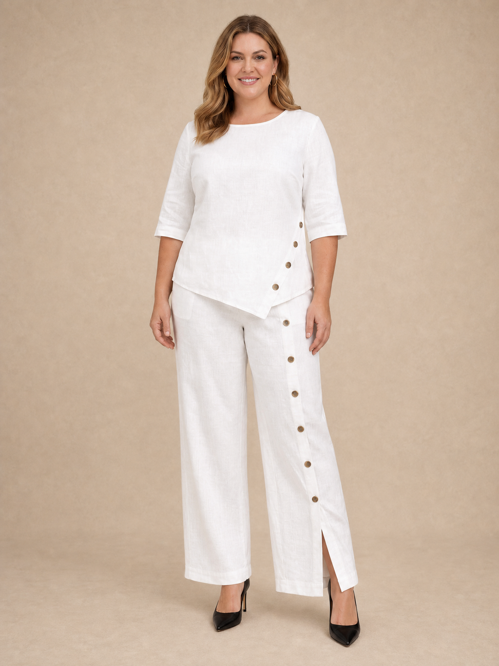 Grazyna Button-Trim Linen Set