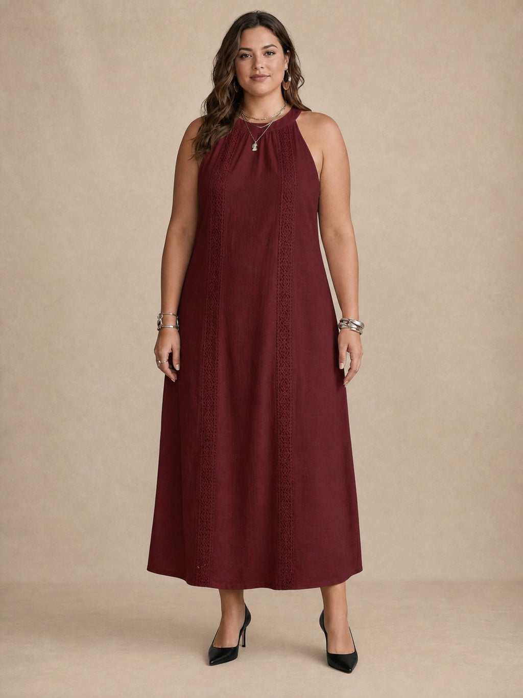 Adele Wine Red Lace Midi Dress