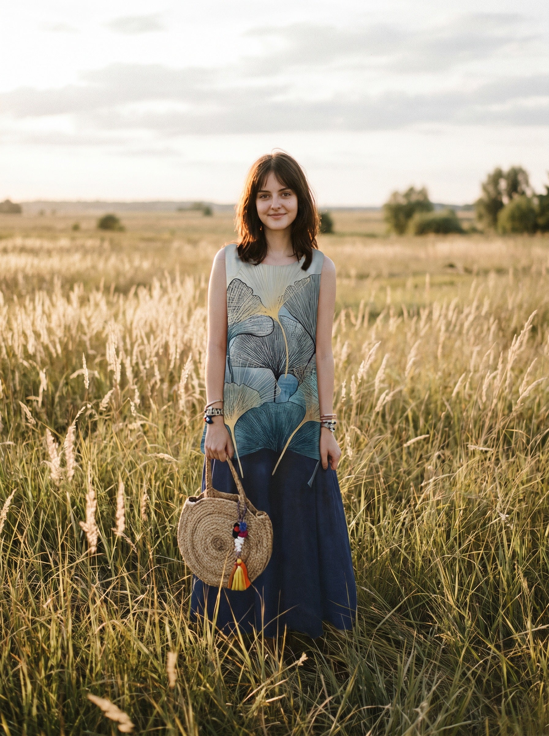 Maren Sleeveless Maxi Dress in Gilded Ginkgo Night