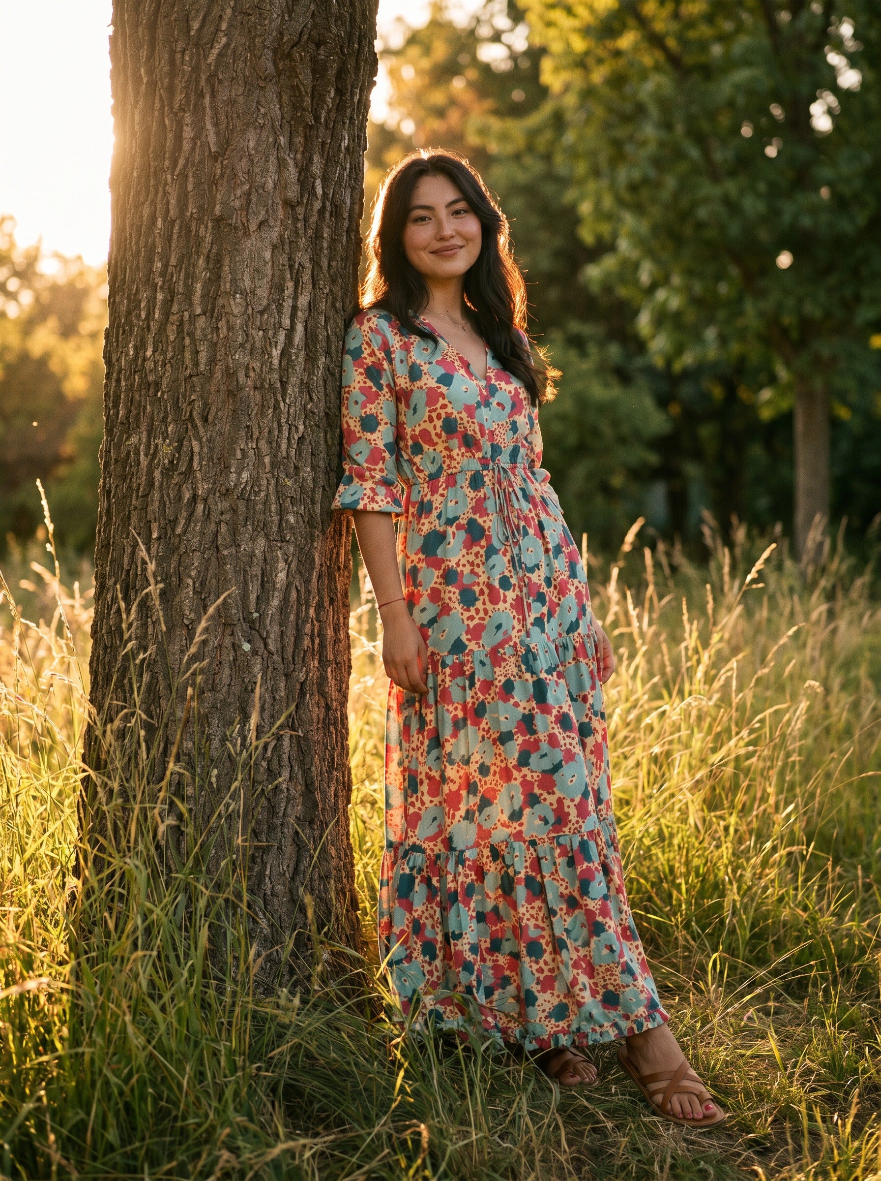 Josephine Tiered Maxi Dress in Garden Blooms