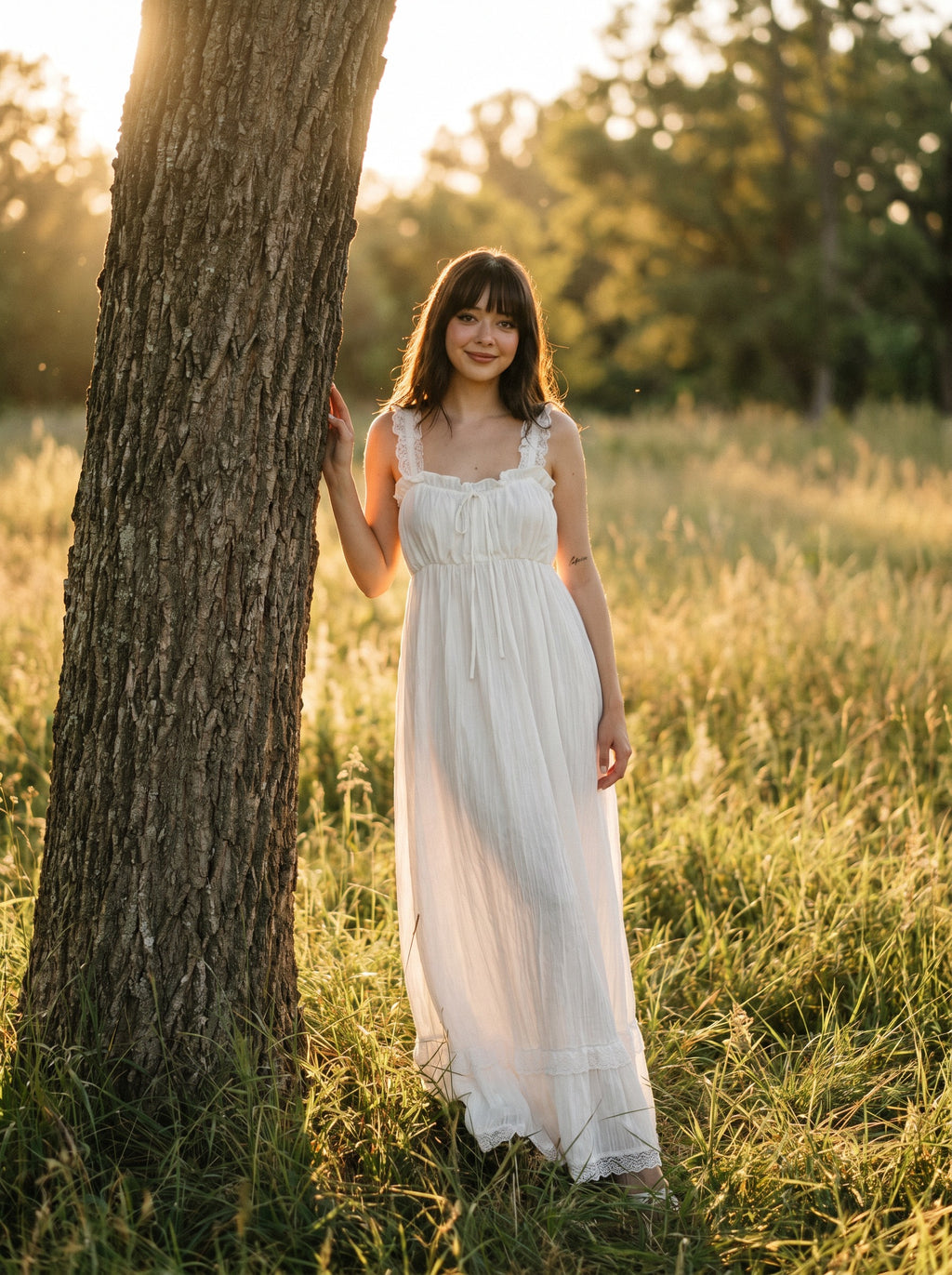 Amelie Lace Trim Maxi Dress in Heirloom White