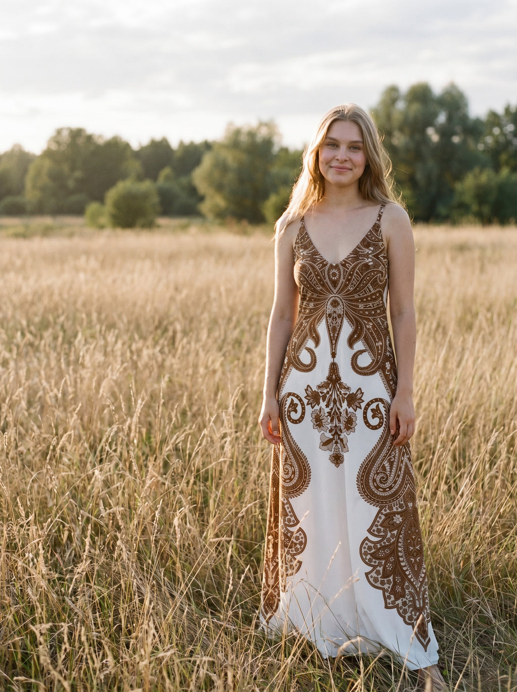 Vivienne Slip Maxi Dress in Folk Paisley