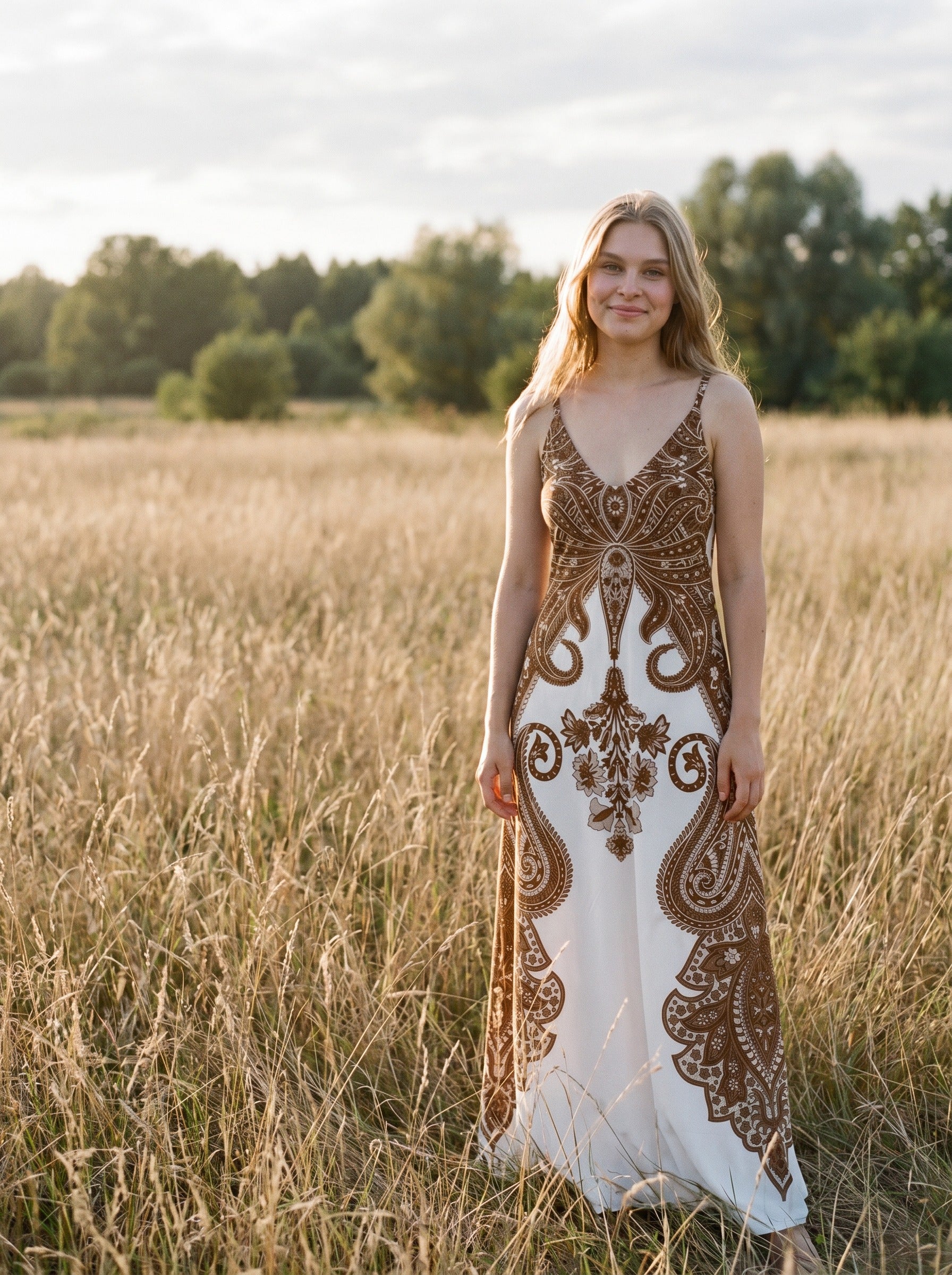 Vivienne Slip Maxi Dress in Folk Paisley