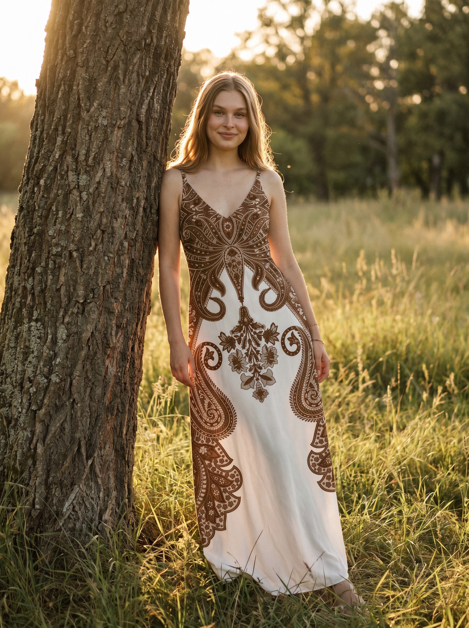 Vivienne Slip Maxi Dress in Folk Paisley