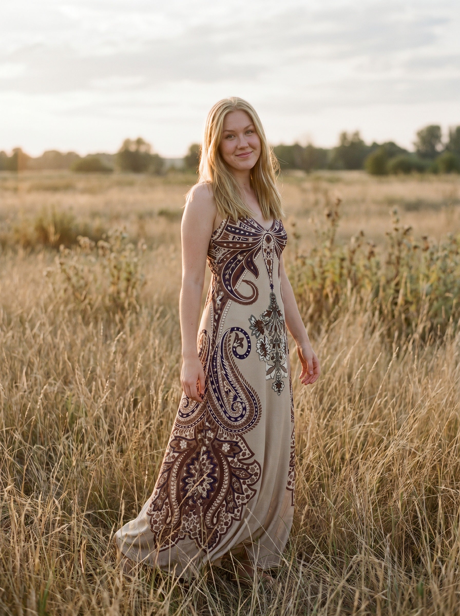 Vivienne Slip Maxi Dress in Folk Paisley