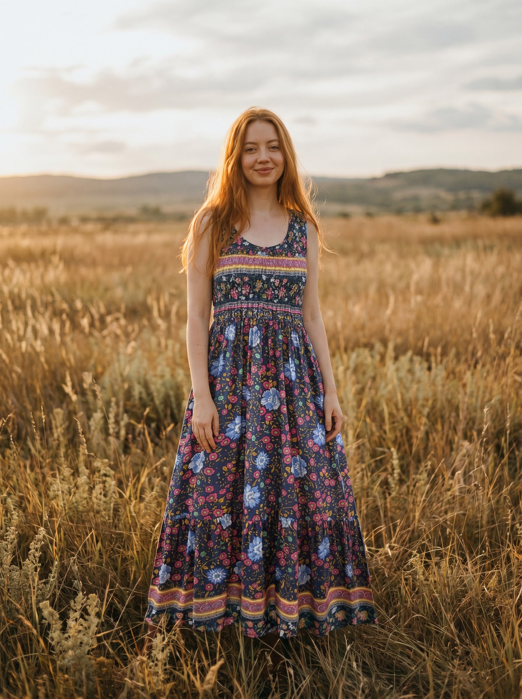 Lorelei Sleeveless Midi Dress in Midnight Garden