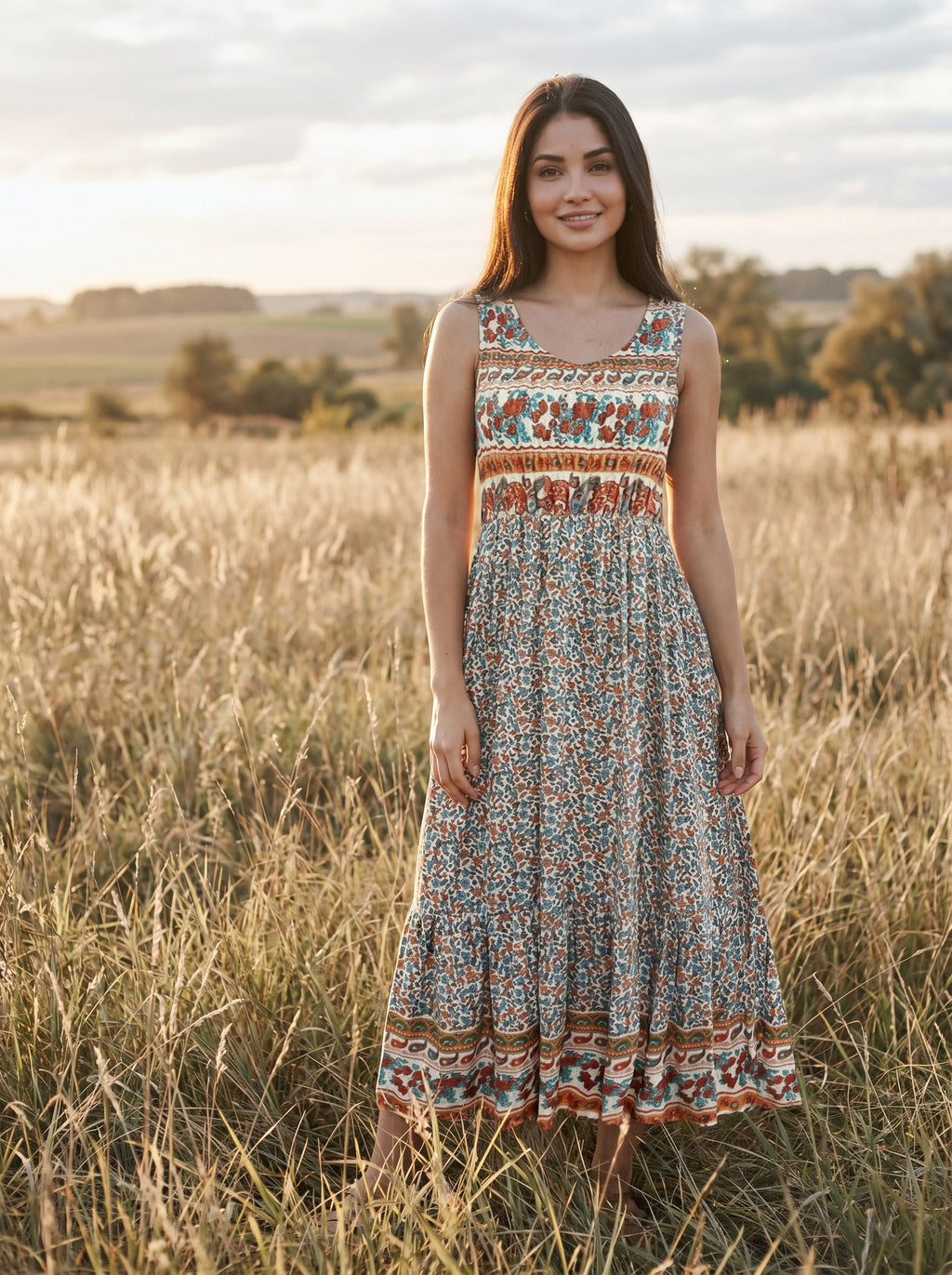 Lorelei Sleeveless Midi Dress in Desert Turquoise