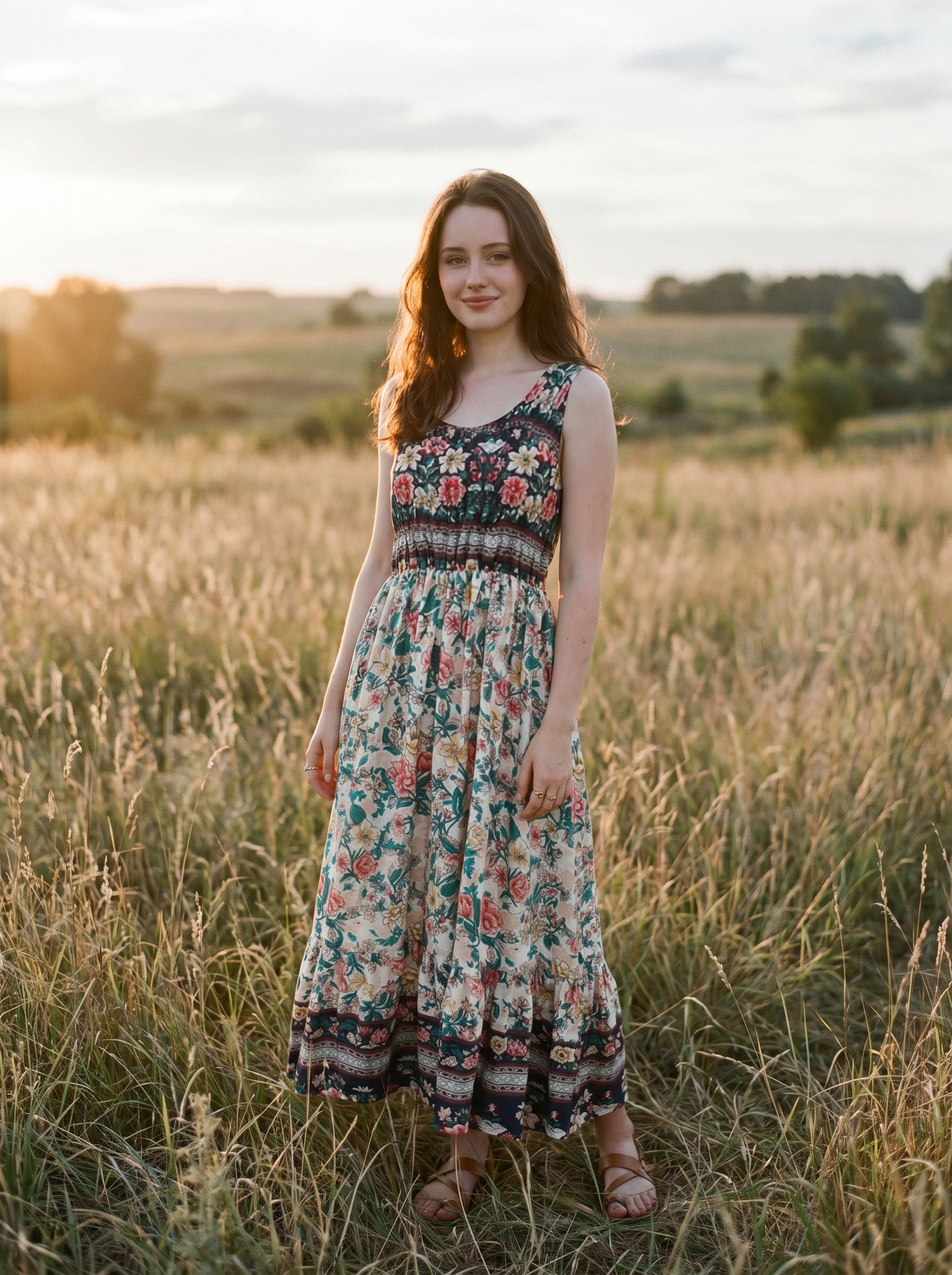 Lorelei Sleeveless Midi Dress in Wildflower Meadow