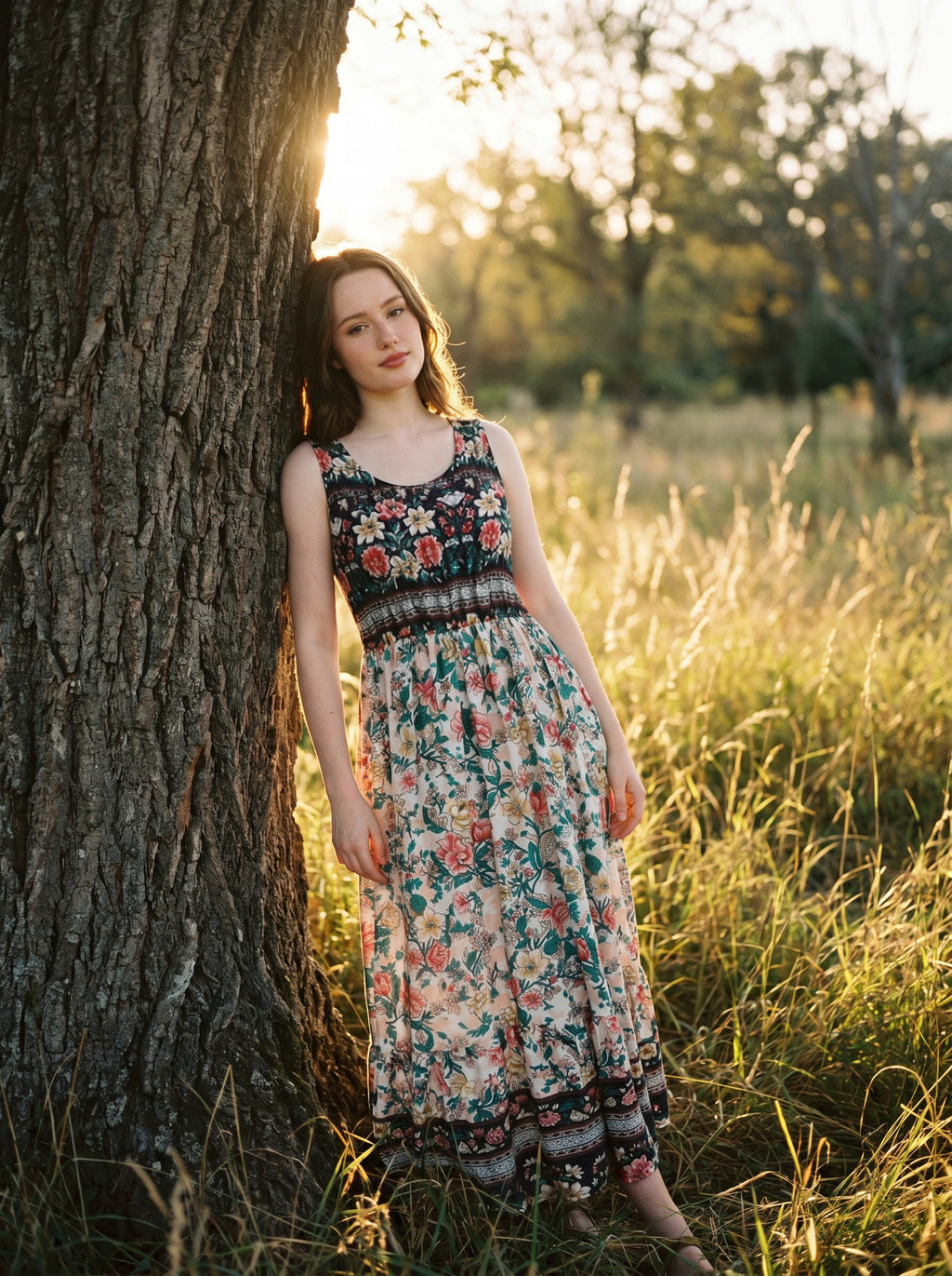 Lorelei Sleeveless Midi Dress in Wildflower Meadow
