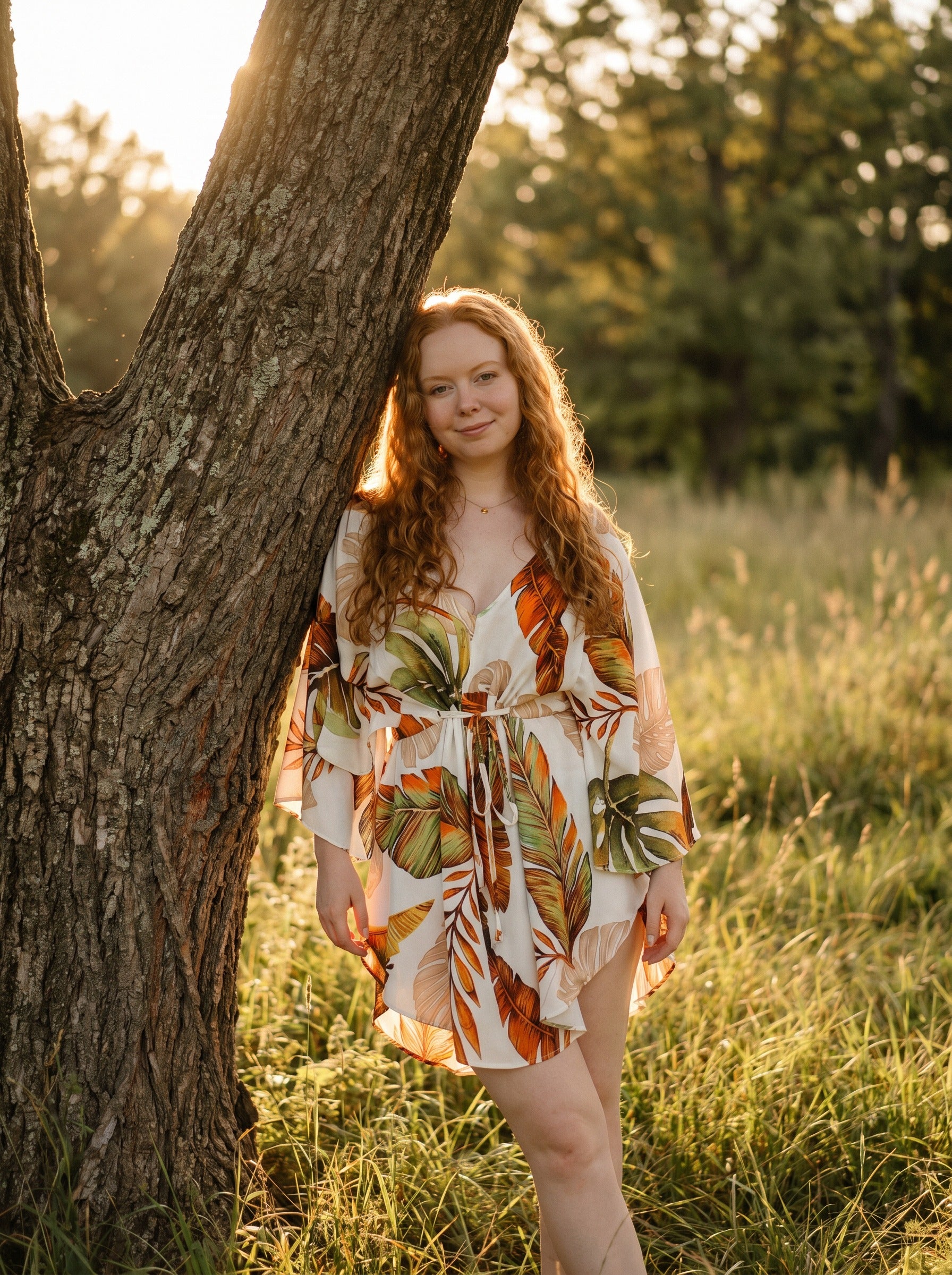 Genevieve Flutter Sleeve Mini Dress in Autumn Grove