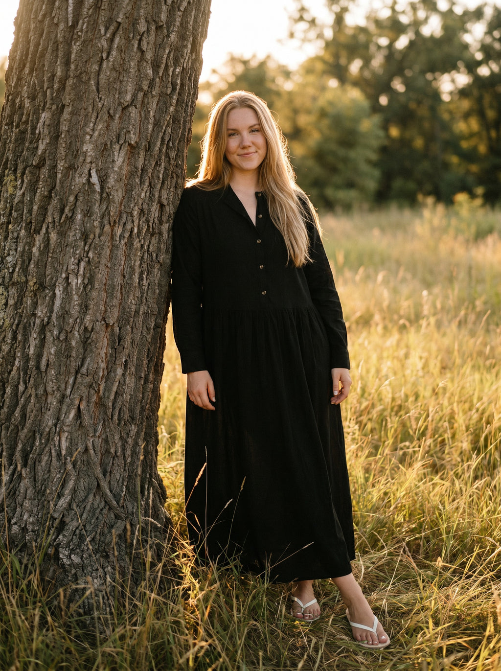 Marigold Button-Front Maxi Dress in Cottage Solids