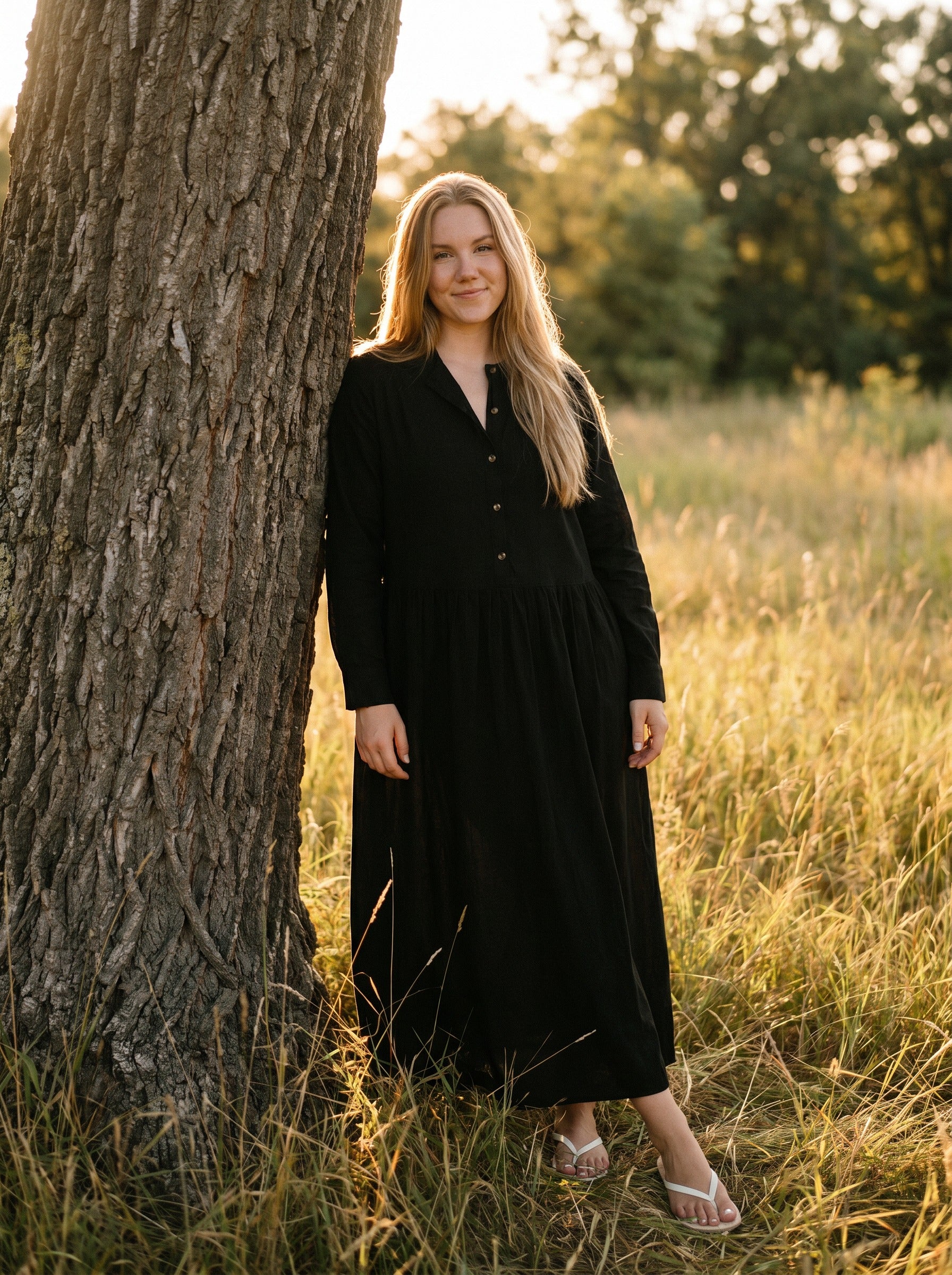 Marigold Button-Front Maxi Dress in Cottage Solids