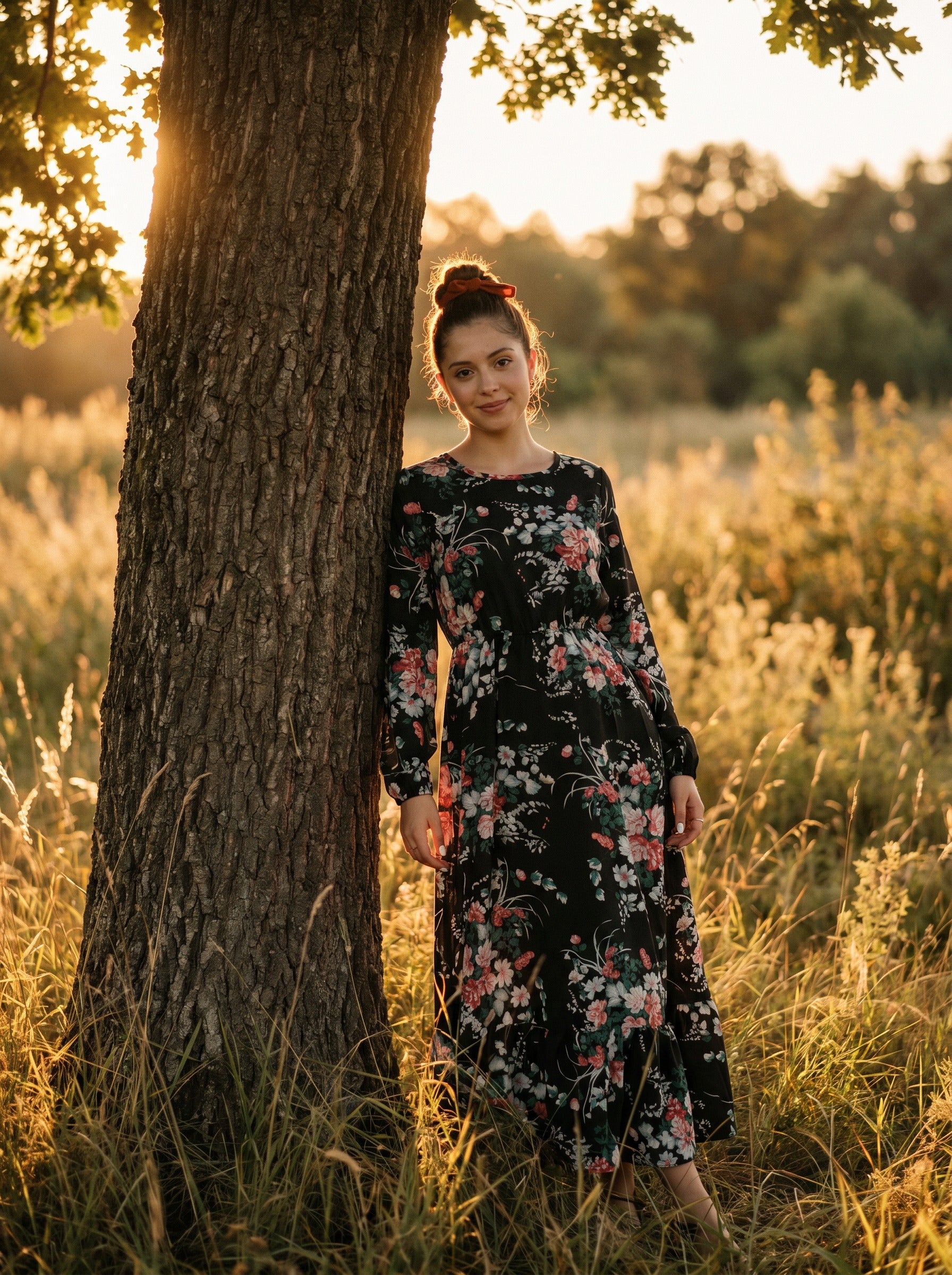 Delphine Puff Sleeve Maxi Dress in Midnight Rose Garden