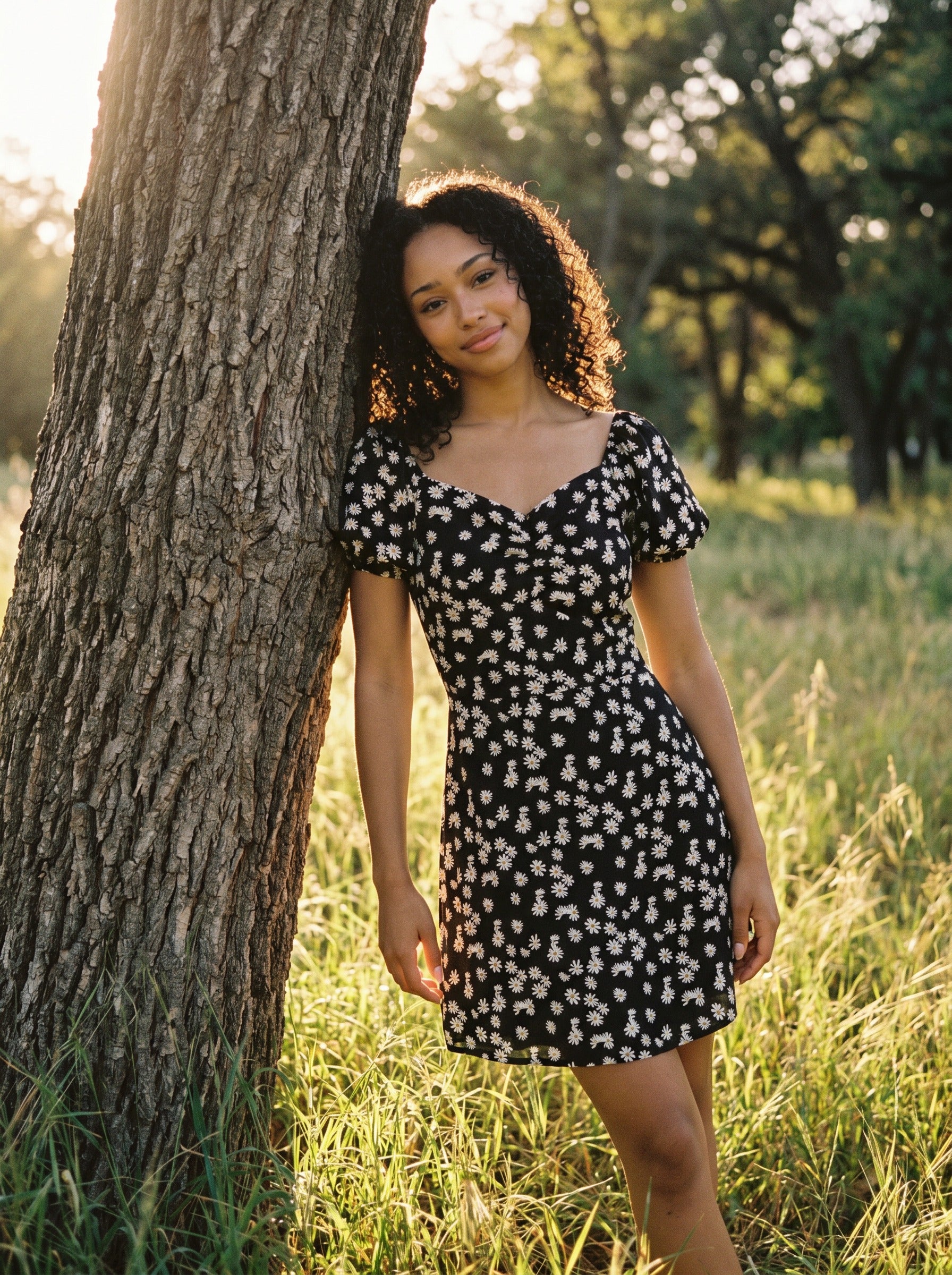 Ophelia Puff Sleeve Mini Dress in Scattered Daisies
