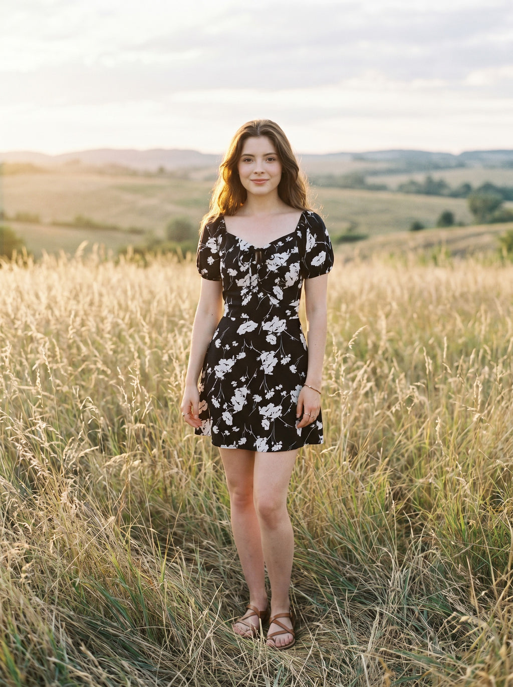 Ophelia Puff Sleeve Mini Dress in Midnight Blossom