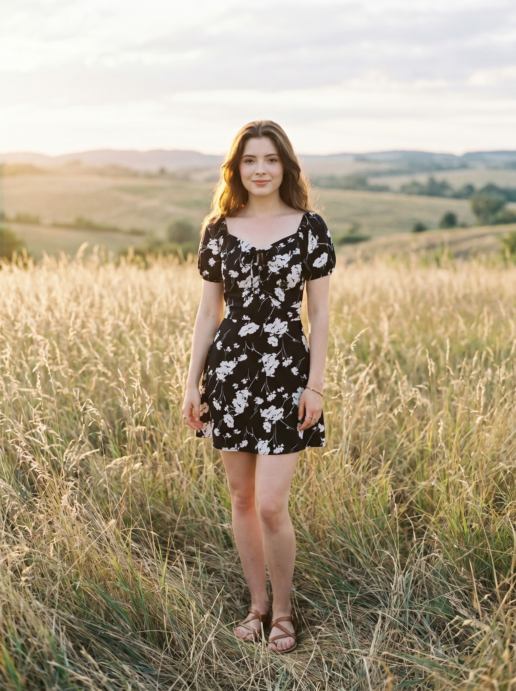 Ophelia Puff Sleeve Mini Dress in Midnight Blossom