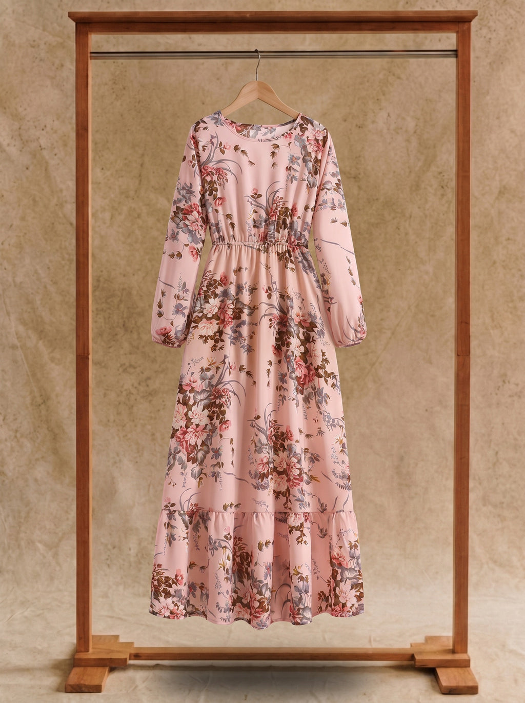 Clara Flounce Hem Maxi Dress in Blush Bouquet