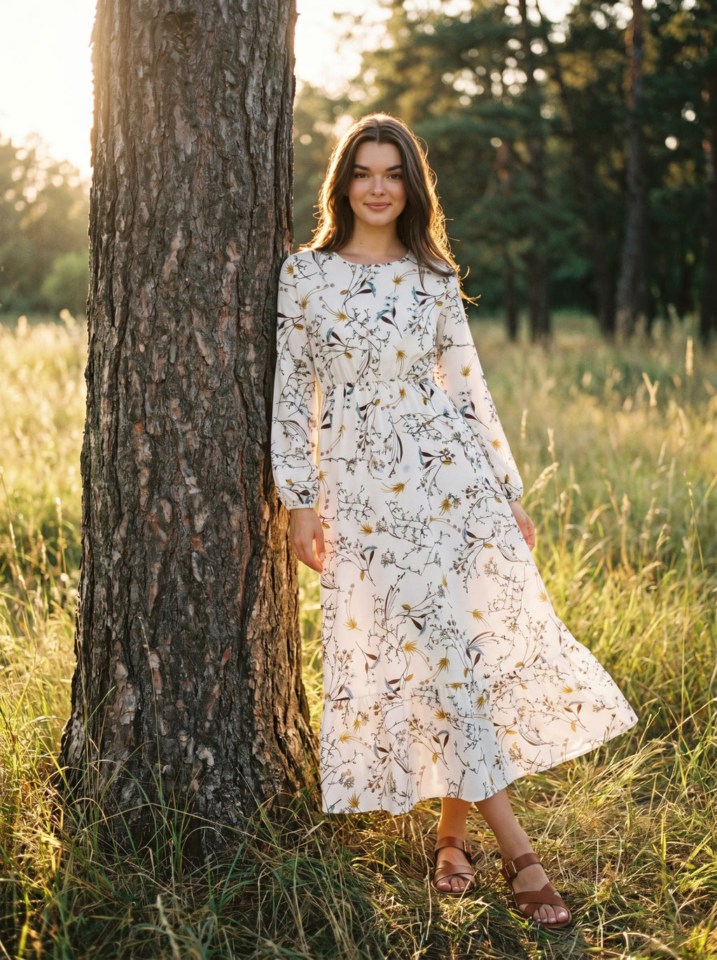 Clara Flounce Hem Maxi Dress in Wildflower Sketchbook