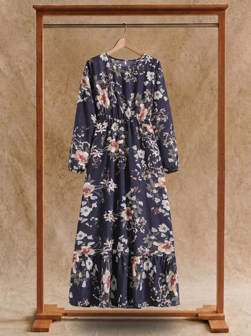 Clara Flounce Hem Maxi Dress in Navy Antique Blooms
