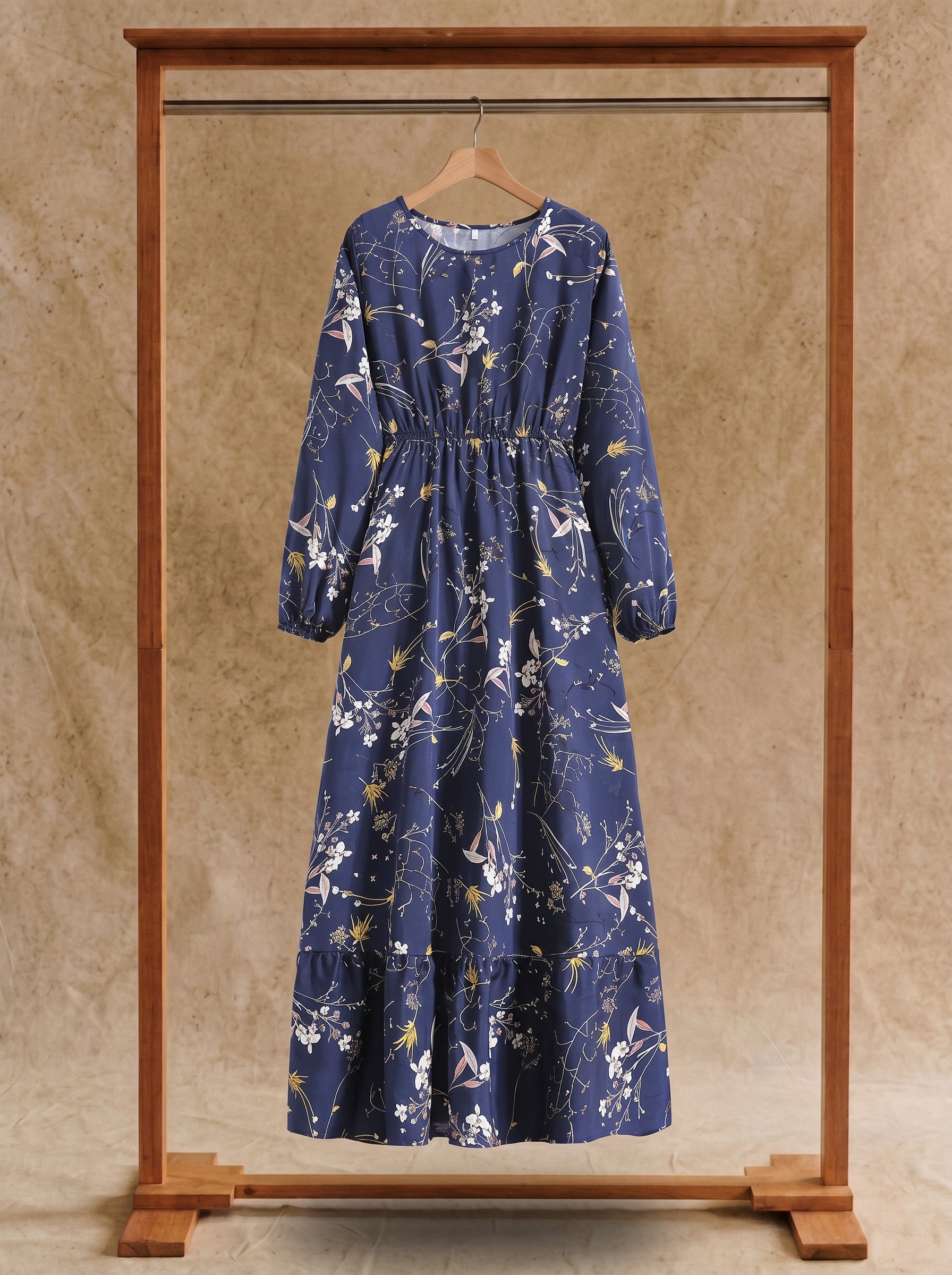 Clara Flounce Hem Maxi Dress in Night Botanical