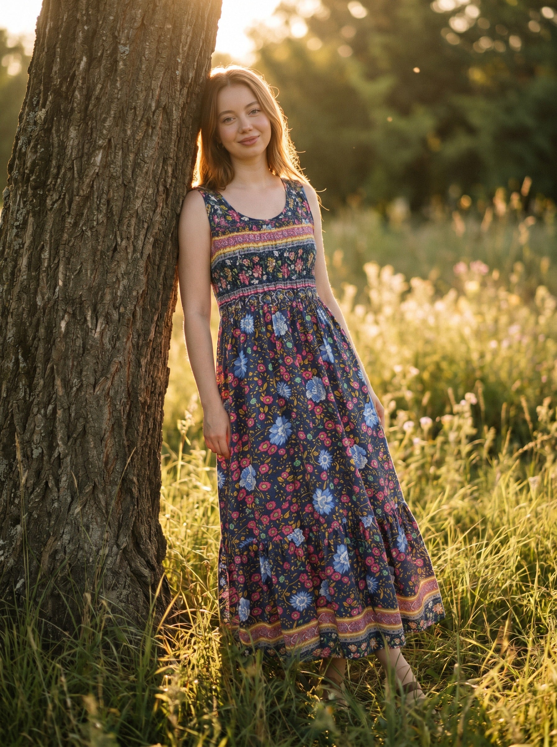 Lorelei Sleeveless Midi Dress in Midnight Garden