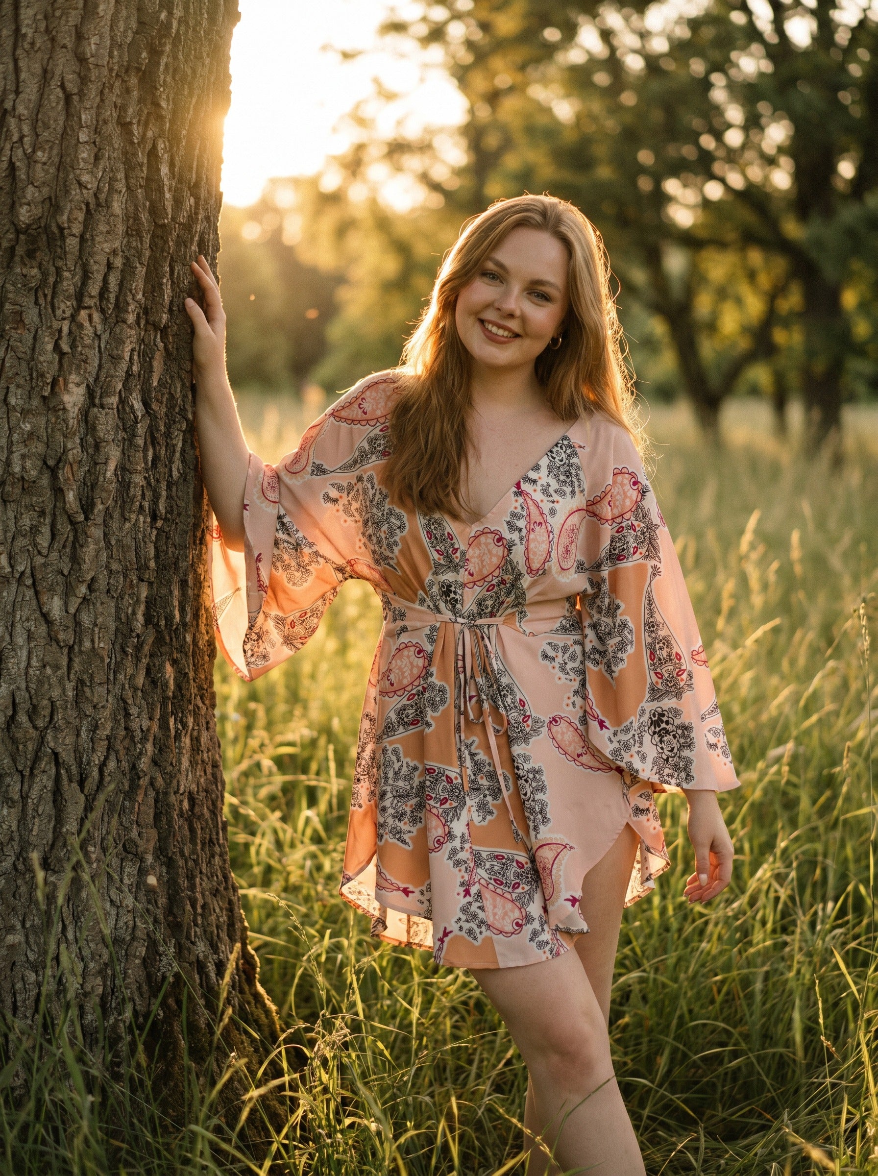 Genevieve Flutter Sleeve Mini Dress in Blush Paisley