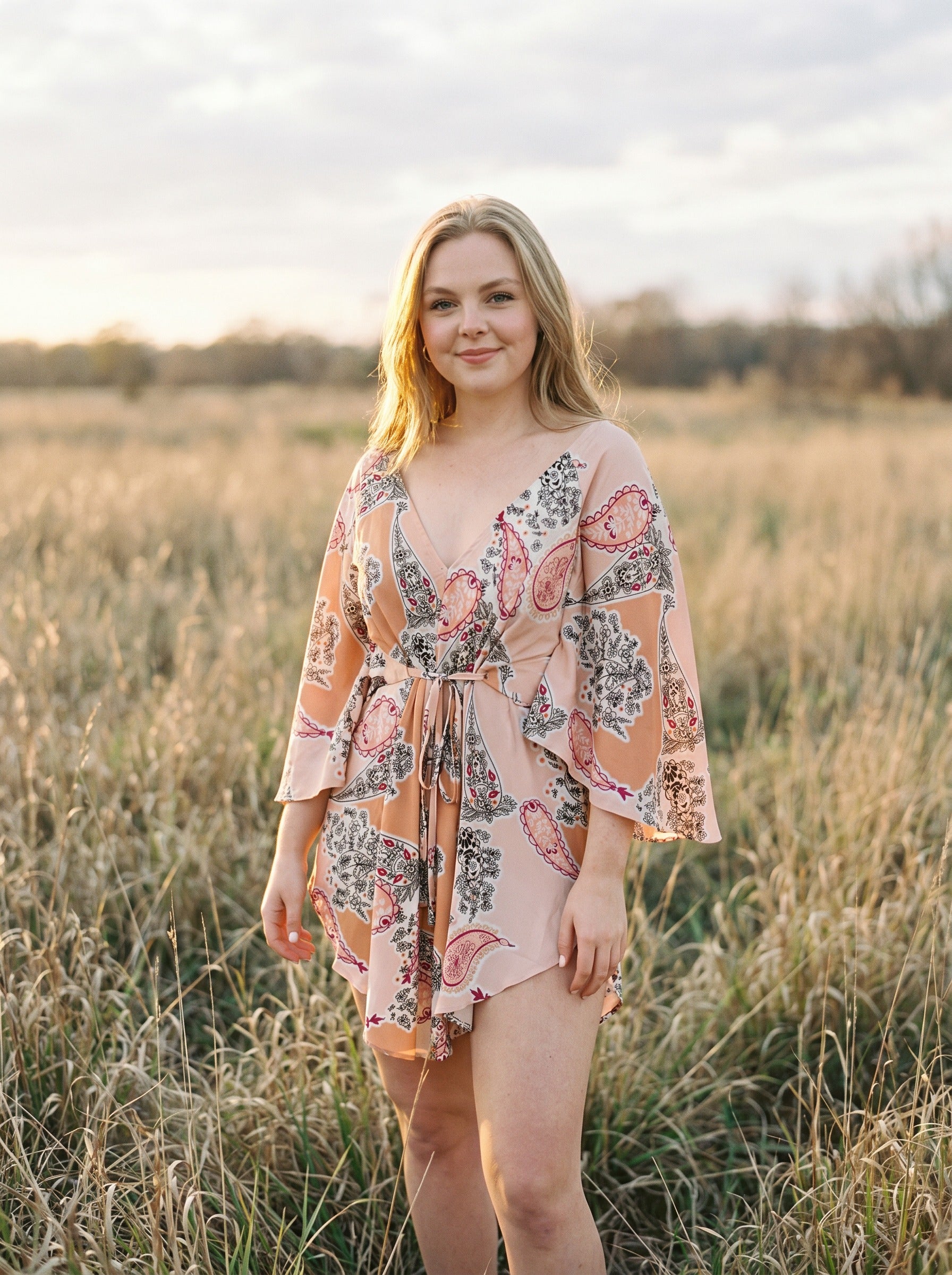 Genevieve Flutter Sleeve Mini Dress in Blush Paisley