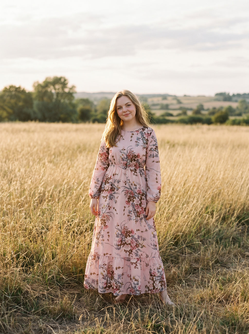 Clara Flounce Hem Maxi Dress in Blush Bouquet