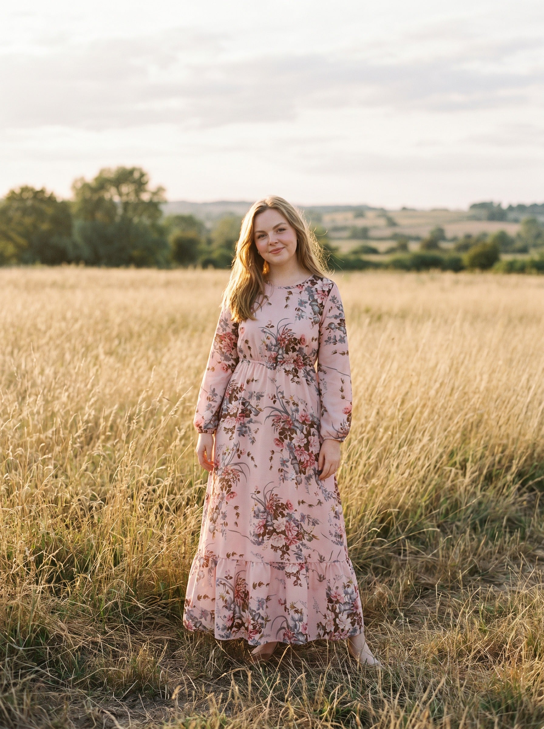 Clara Flounce Hem Maxi Dress in Blush Bouquet