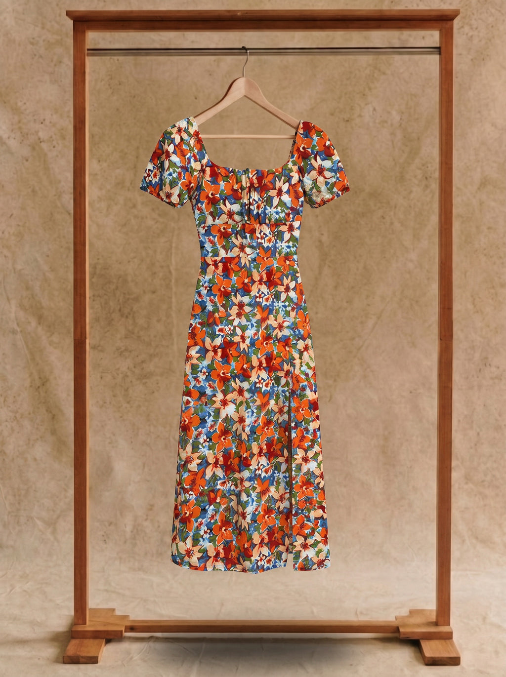 Harlow Puff Sleeve Midi Dress in Poppy Meadow