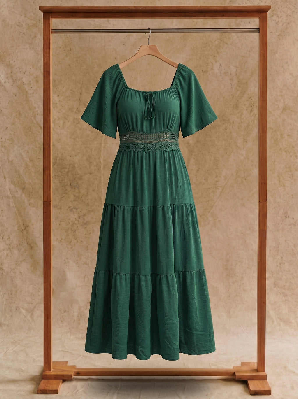 Colette Flutter Sleeve Maxi Dress in Evergreen & Midnight