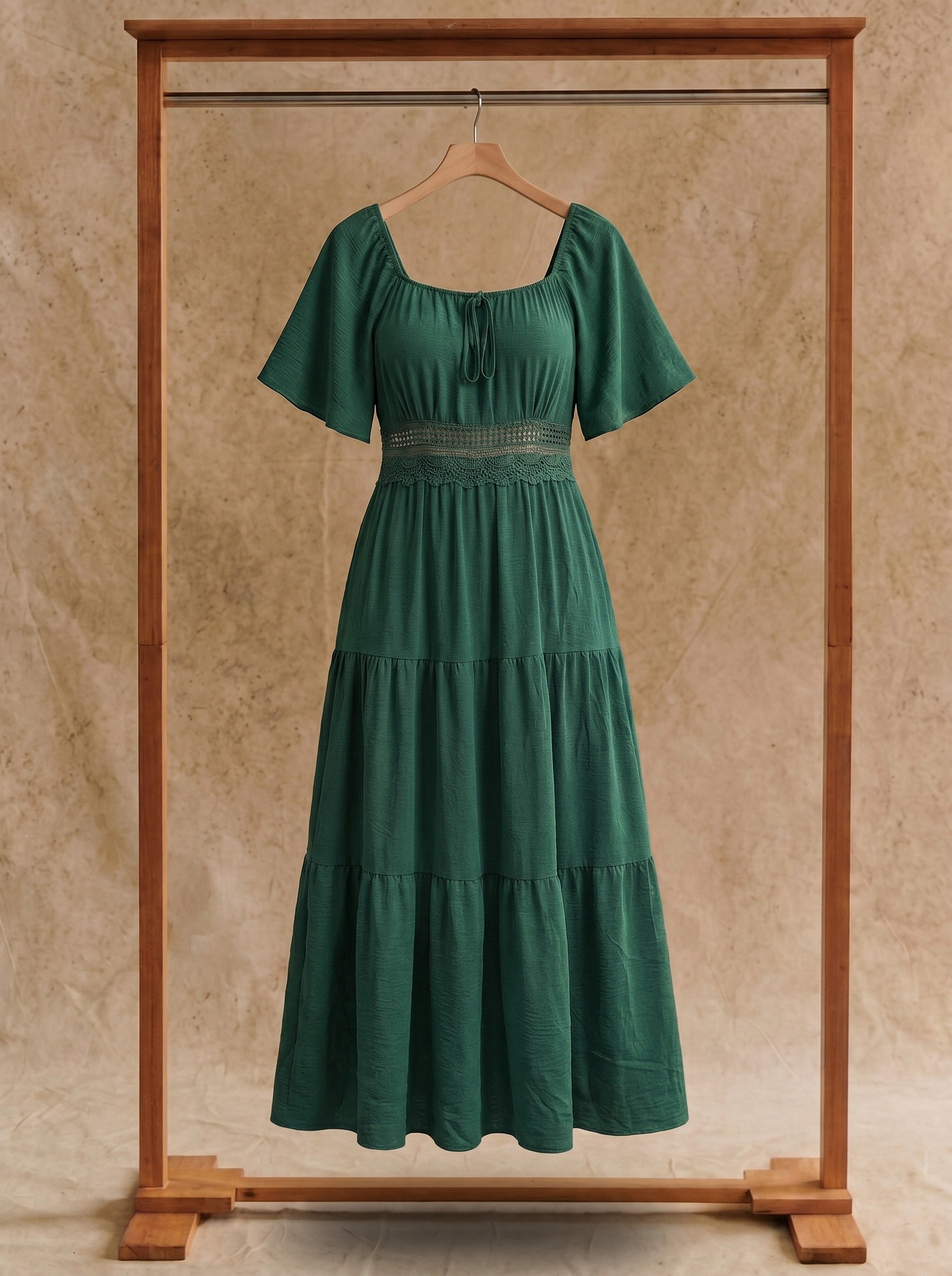 Colette Flutter Sleeve Maxi Dress in Evergreen & Midnight