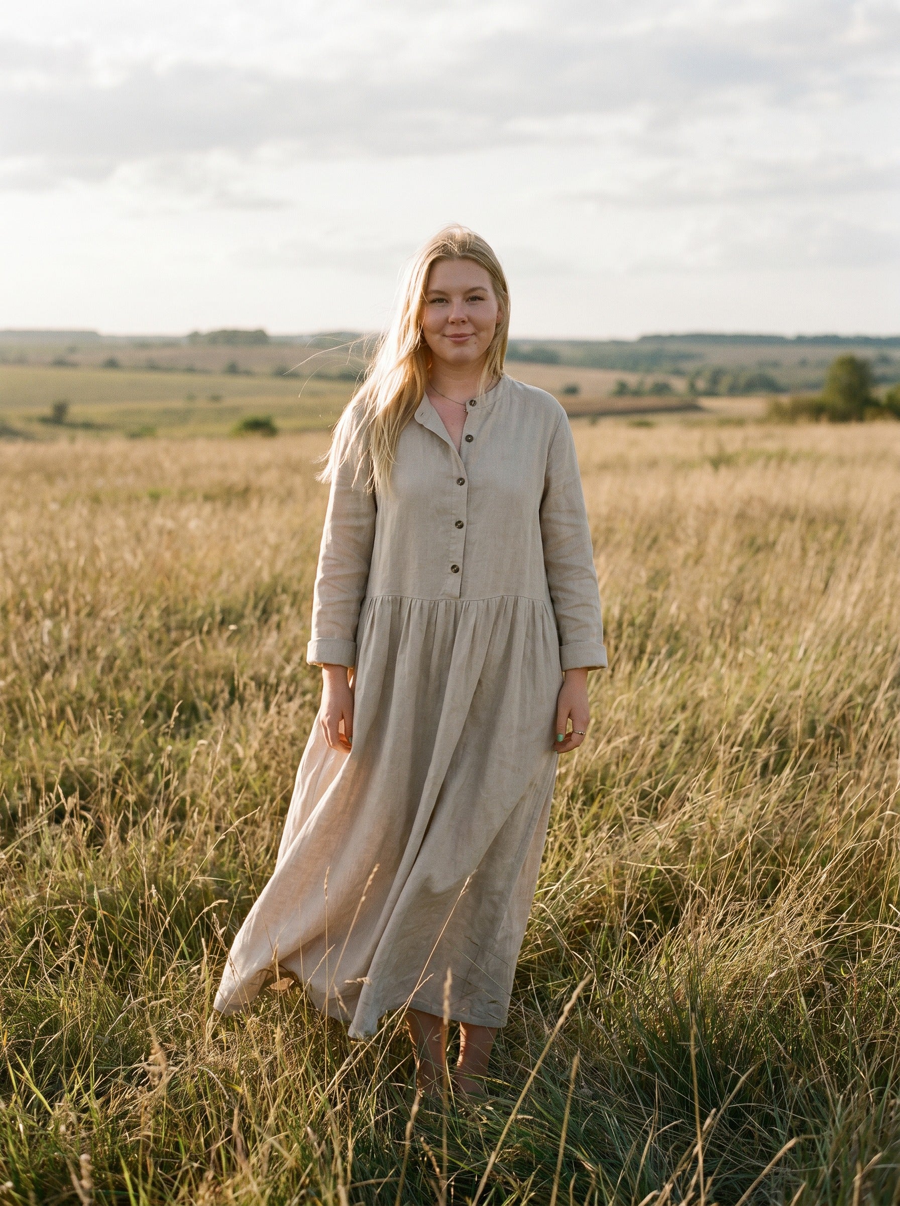 Marigold Button-Front Maxi Dress in Cottage Solids