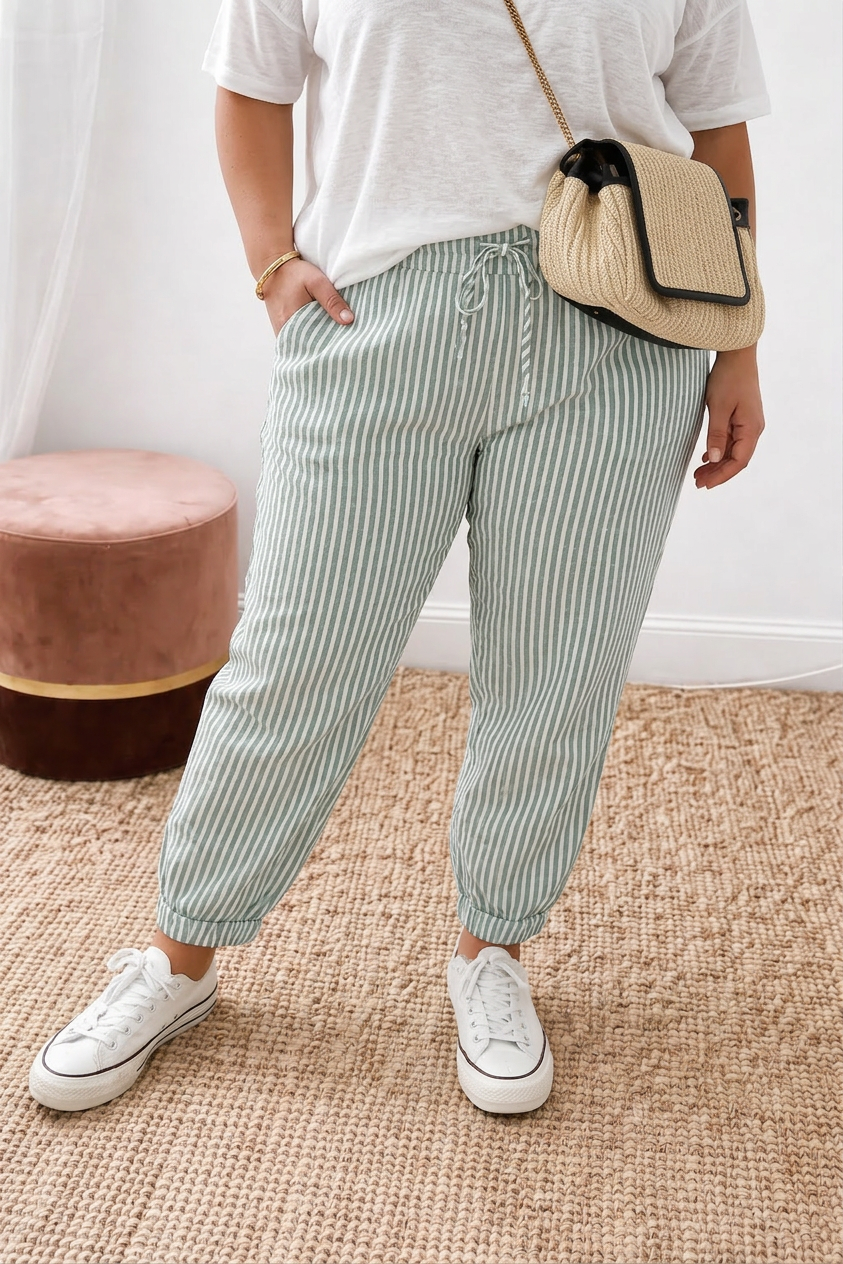 Olivea Green Stripe Pants
