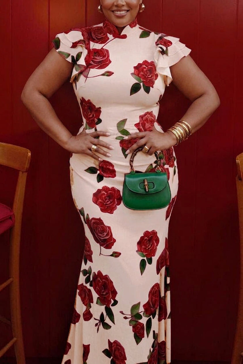 Timotea Rose Print Maxi Dress