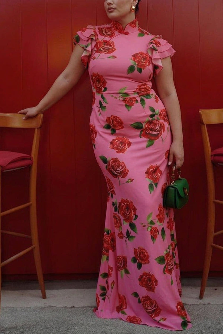 Timotea Rose Print Maxi Dress
